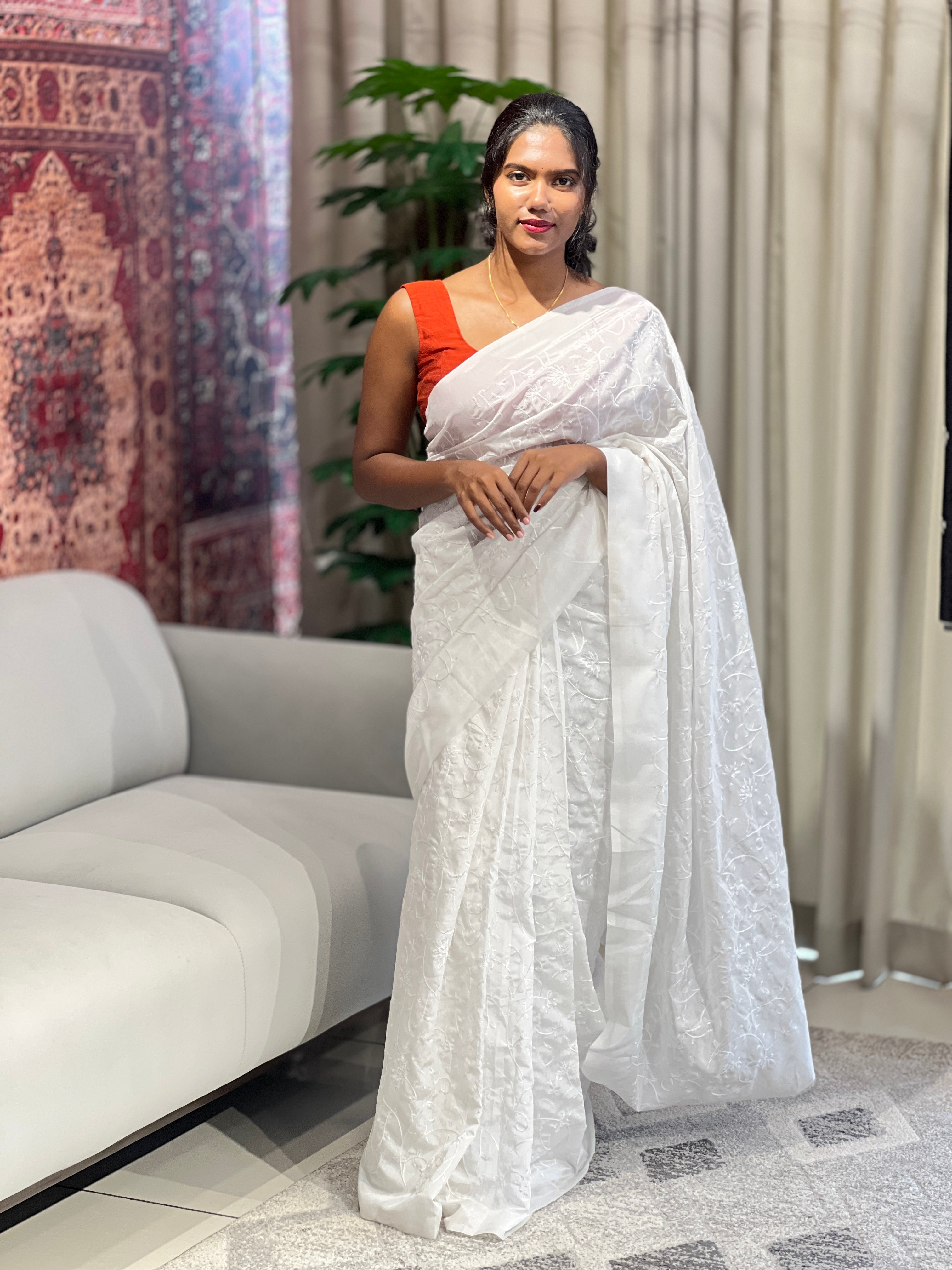Floral Jaal Embroidery Detailed Chanderi Finish Saree | VDA272