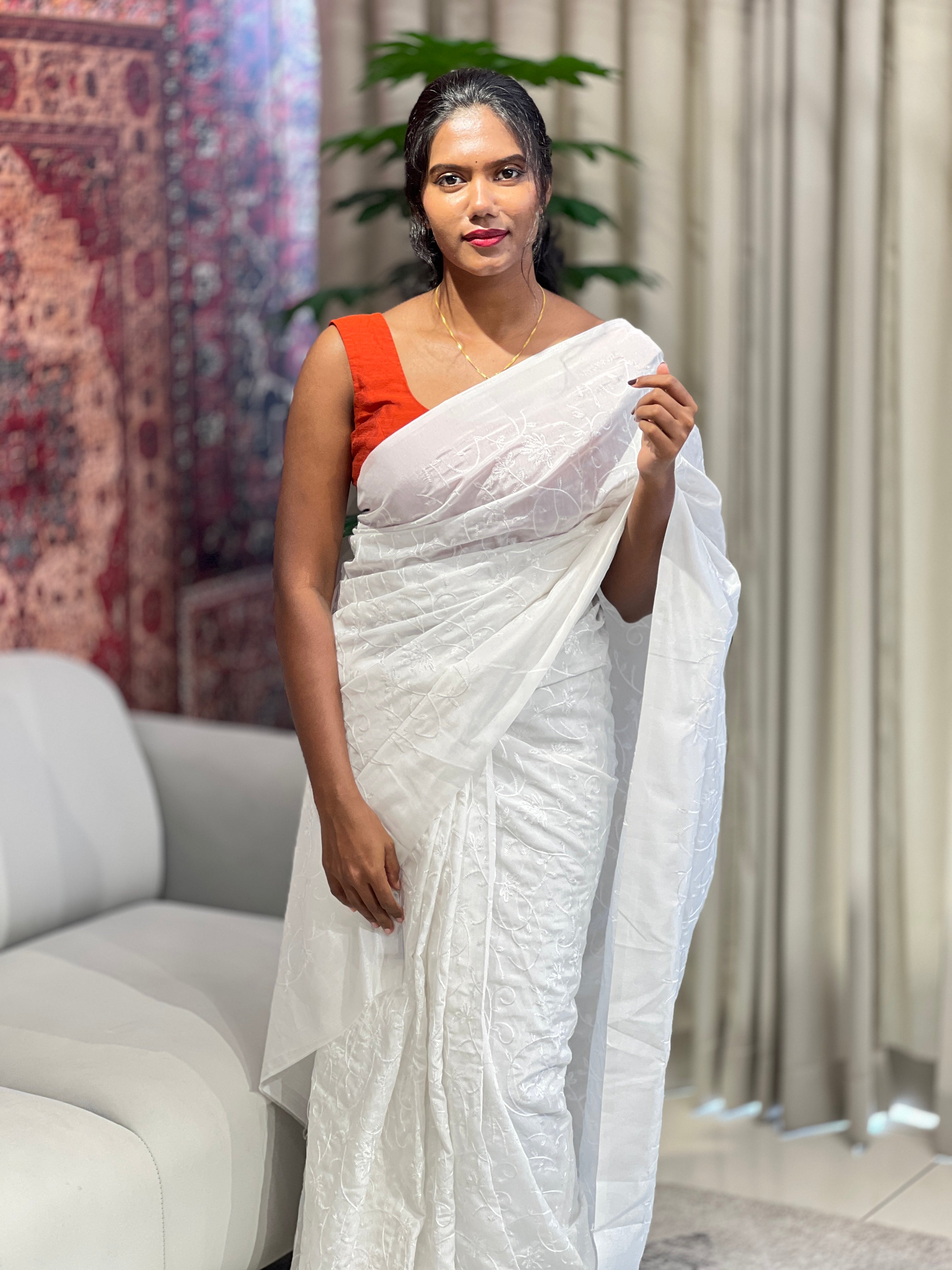 Floral Jaal Embroidery Detailed Chanderi Finish Saree | VDA272