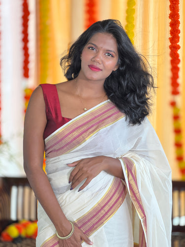 Kara Detailed Kerala Cotton Saree | KL358