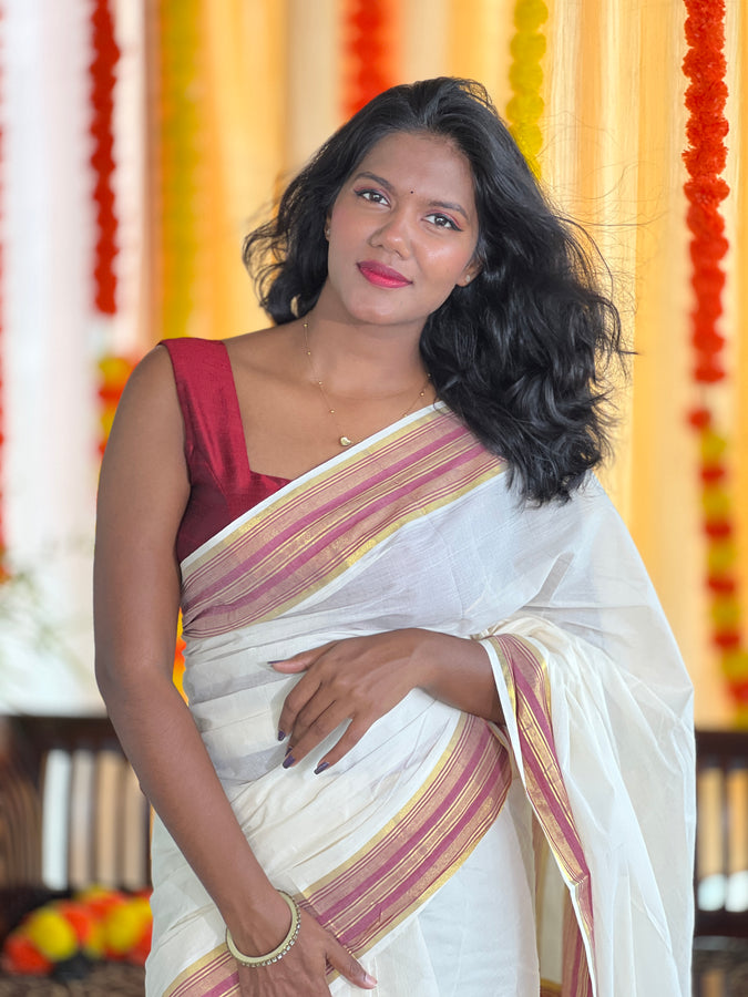 Kara Detailed Kerala Cotton Saree | KL358
