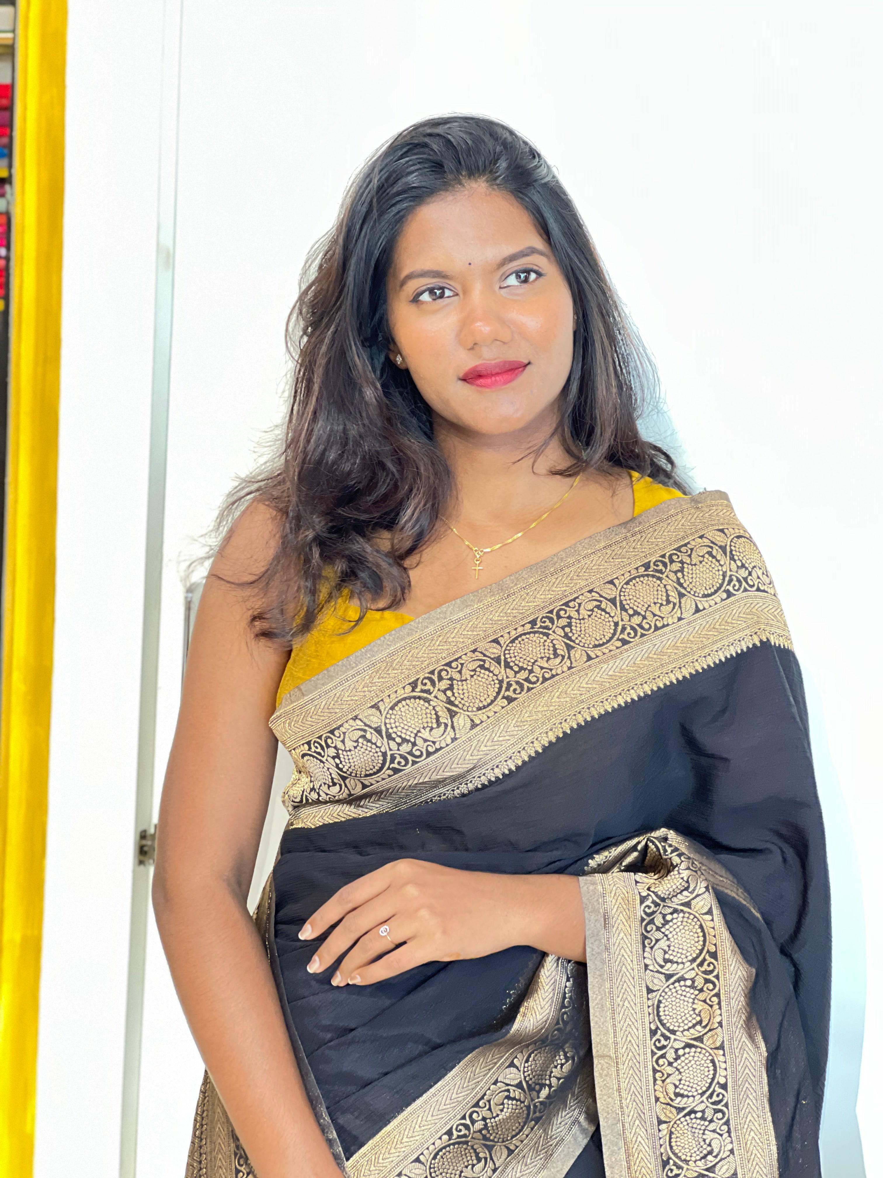 Antique Gold Zari Worked Crushed Chinon Sarees | RS119