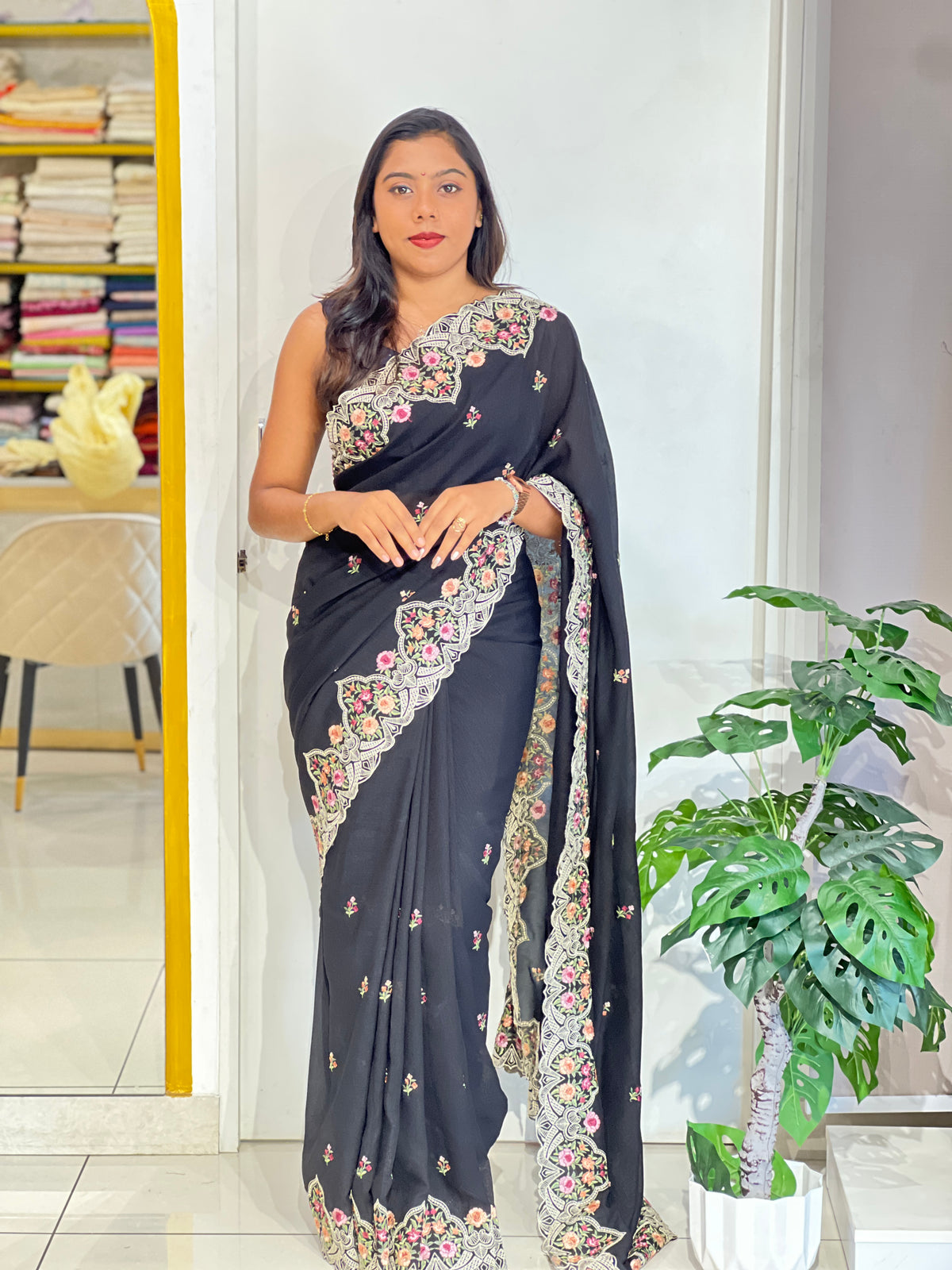 Floral Embroidery Pattern Semi Tussar Saree | RP853