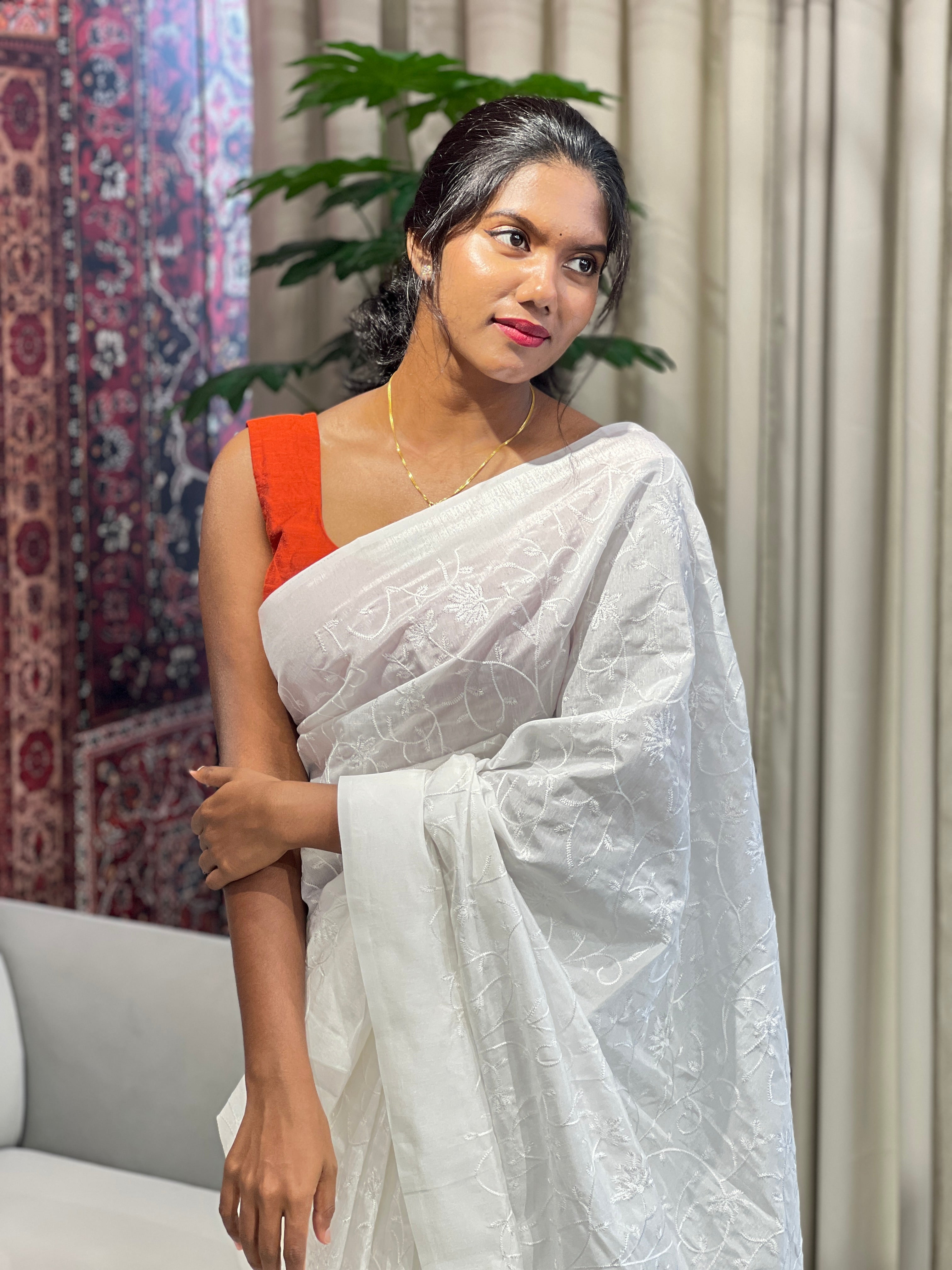Floral Jaal Embroidery Detailed Chanderi Finish Saree | VDA272