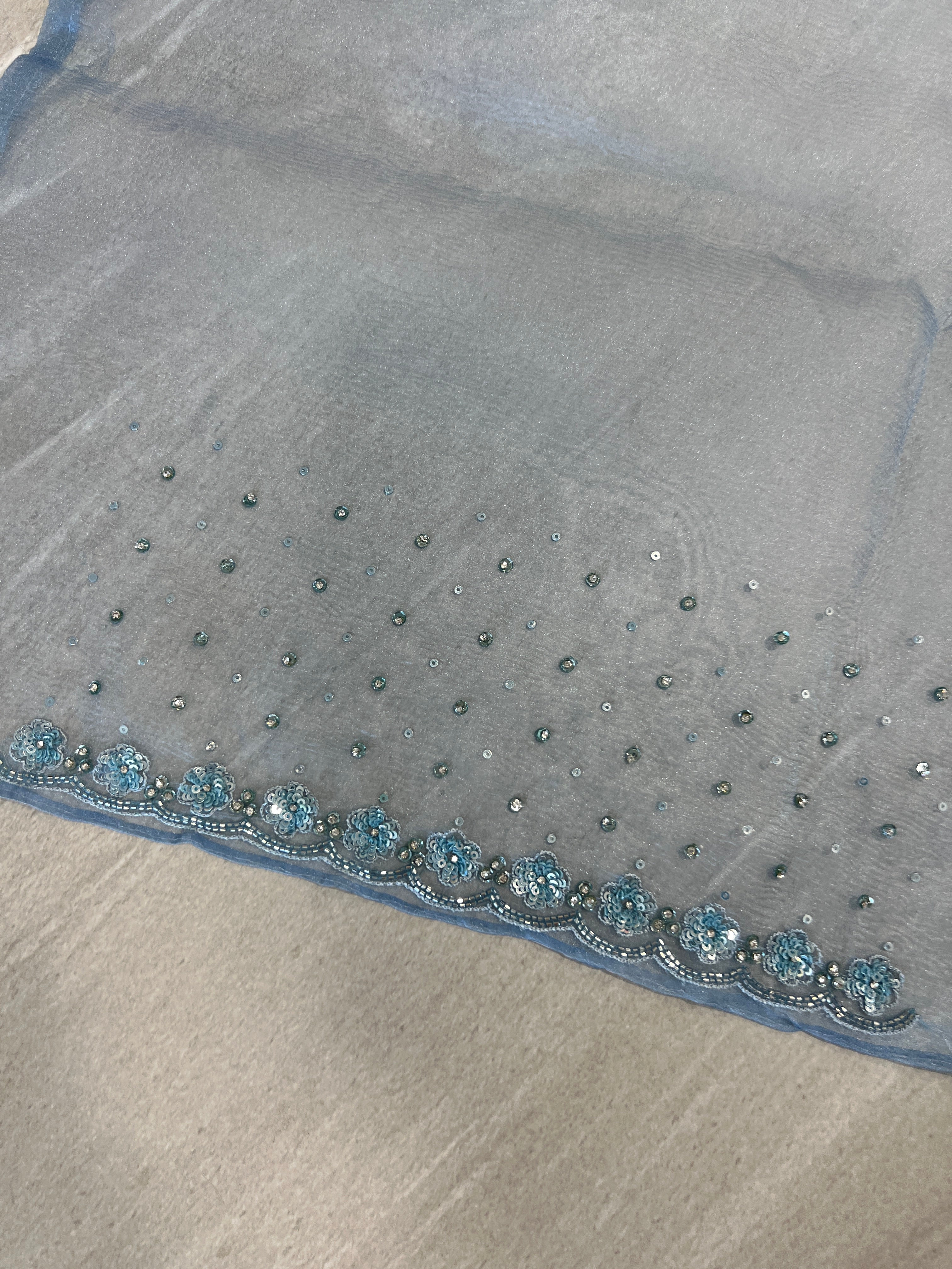 Embroidered Crushed Organza Saree | SBP698
