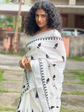 Leaf Pattern Embroidery Linen Saree | RP362