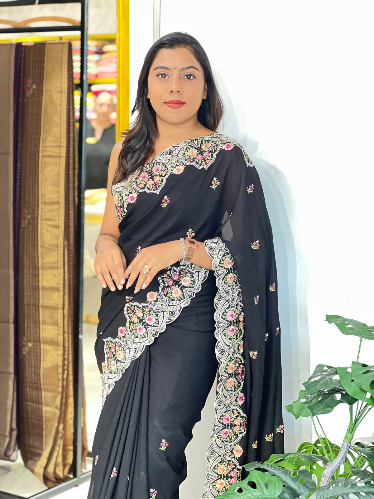 Floral Embroidery Pattern Semi Tussar Saree | RP853