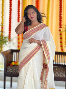 Kara Detailed Kerala Cotton Saree | KL358