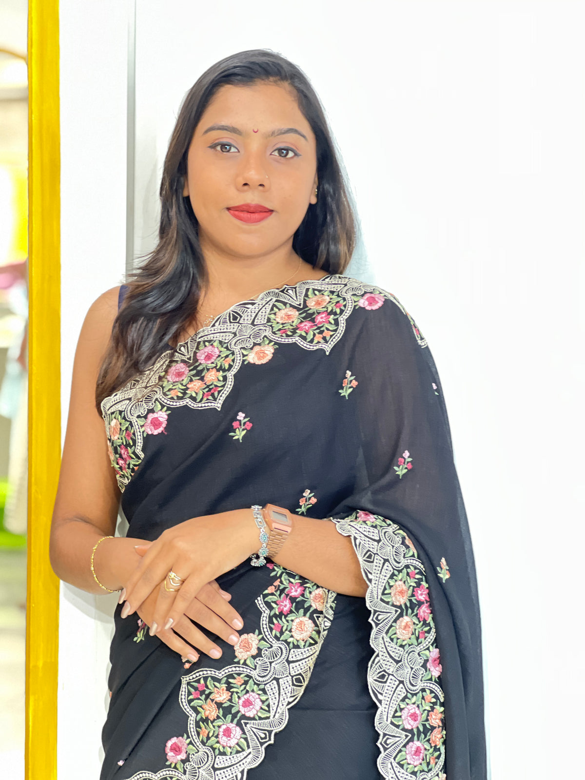 Floral Embroidery Pattern Semi Tussar Saree | RP853