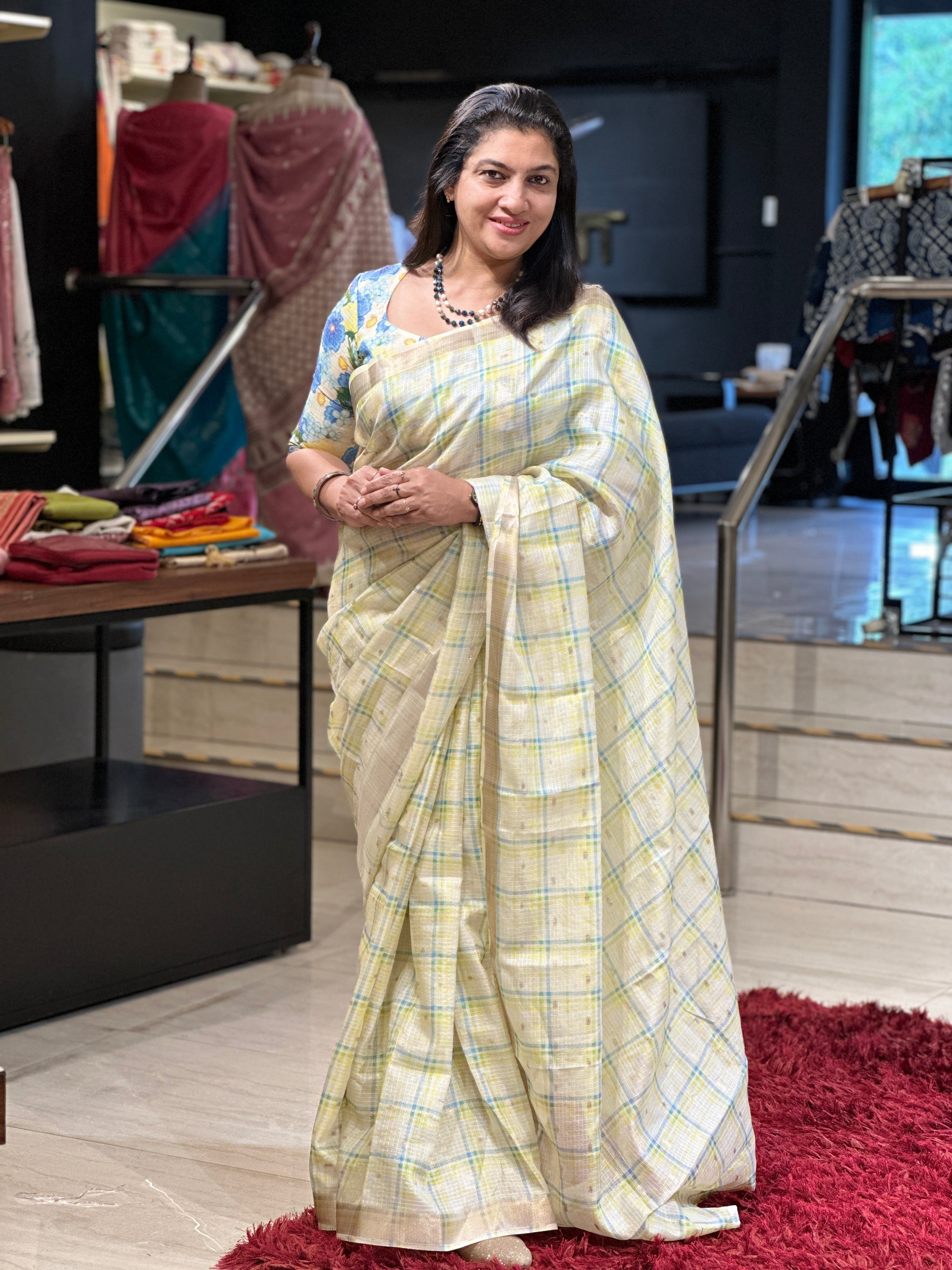 Check Patterned Silky Kota Saree | HT280