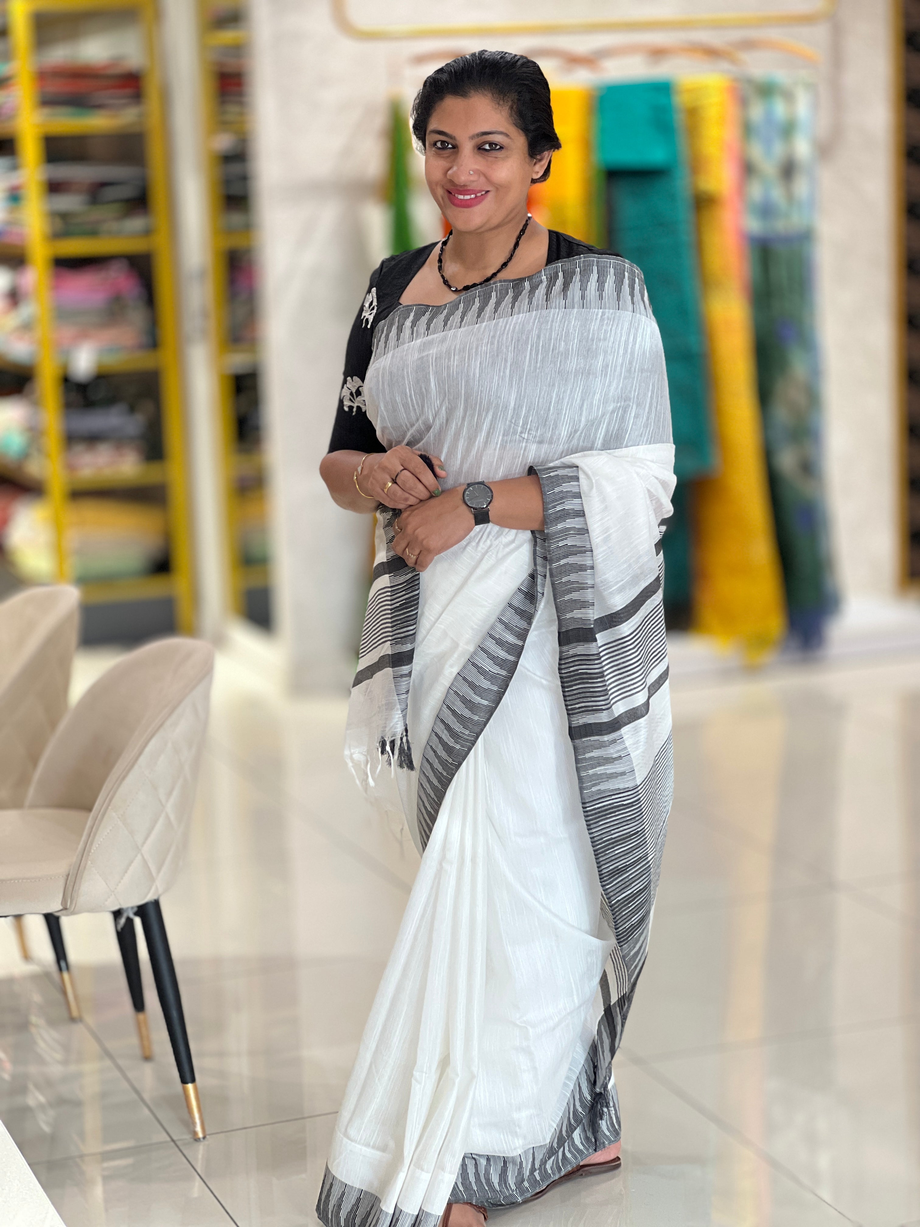 Temple Border Detailed Chanderi Finish Saree | NHH532