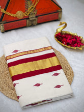 Handloom Golden Kasavu With Kara Detailed Kerala Cotton Saree | KL387