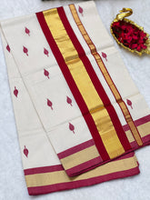 Handloom Golden Kasavu With Kara Detailed Kerala Cotton Saree | KL387