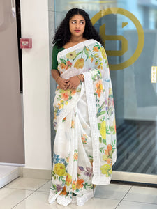 Floral Printed Pattern Linen Finish Saree | RP686