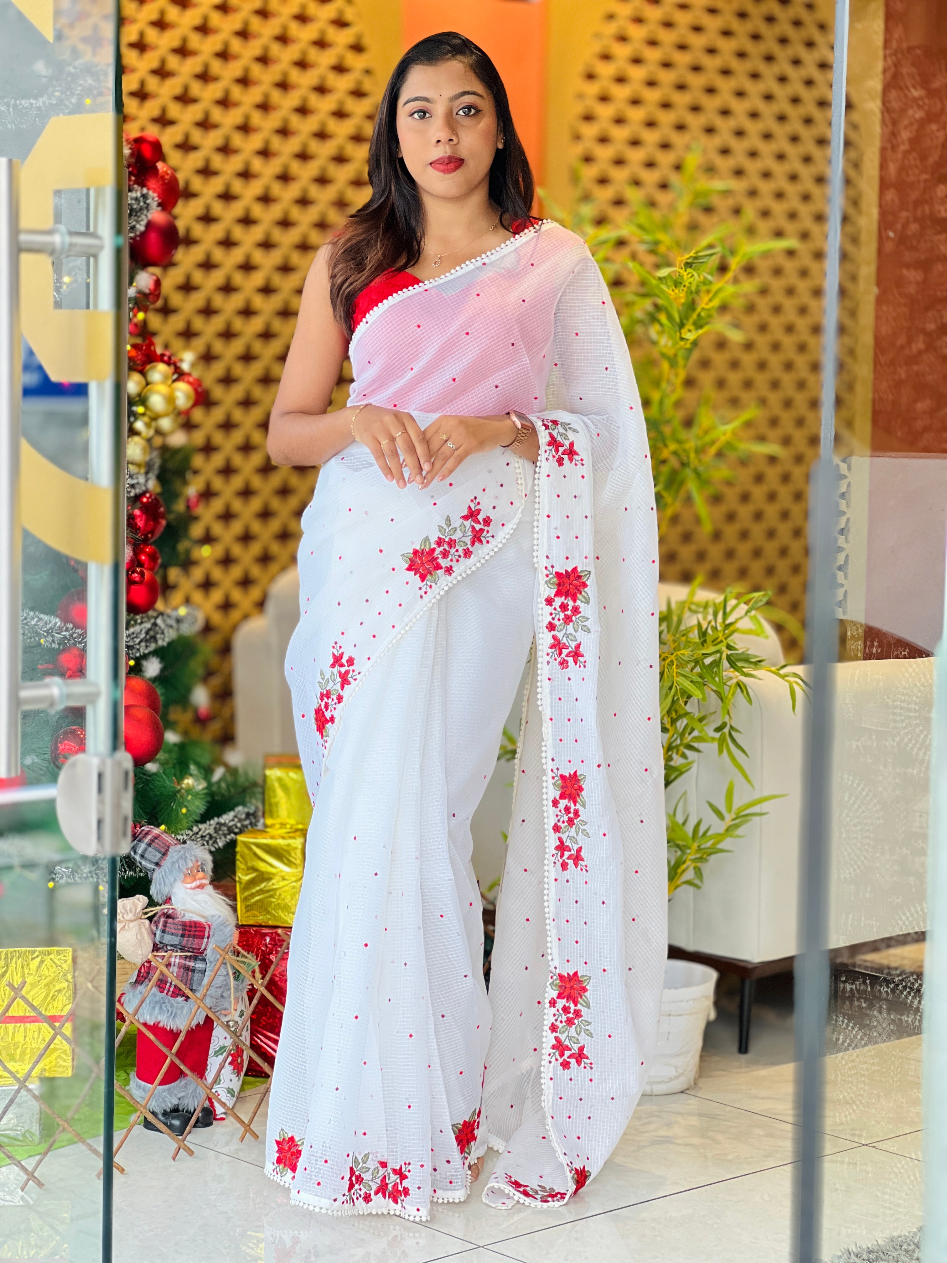 Floral Embroidery Detailed Silky Kota Saree | BLD2051