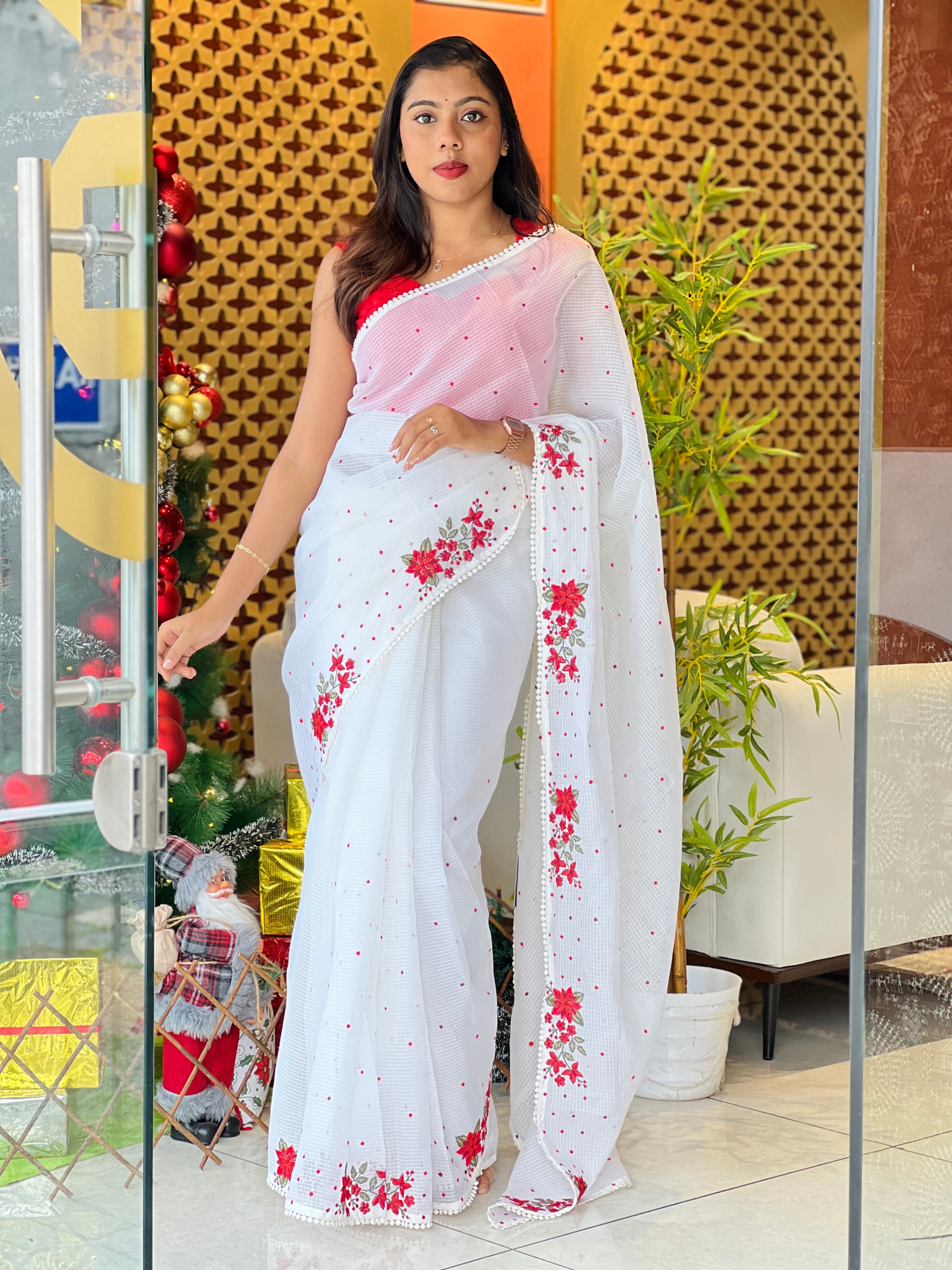 Floral Embroidery Detailed Silky Kota Saree | BLD2051