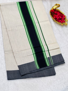 Stripe Weaving With Kara Border Detailed Kerala Cotton Saree | KL385