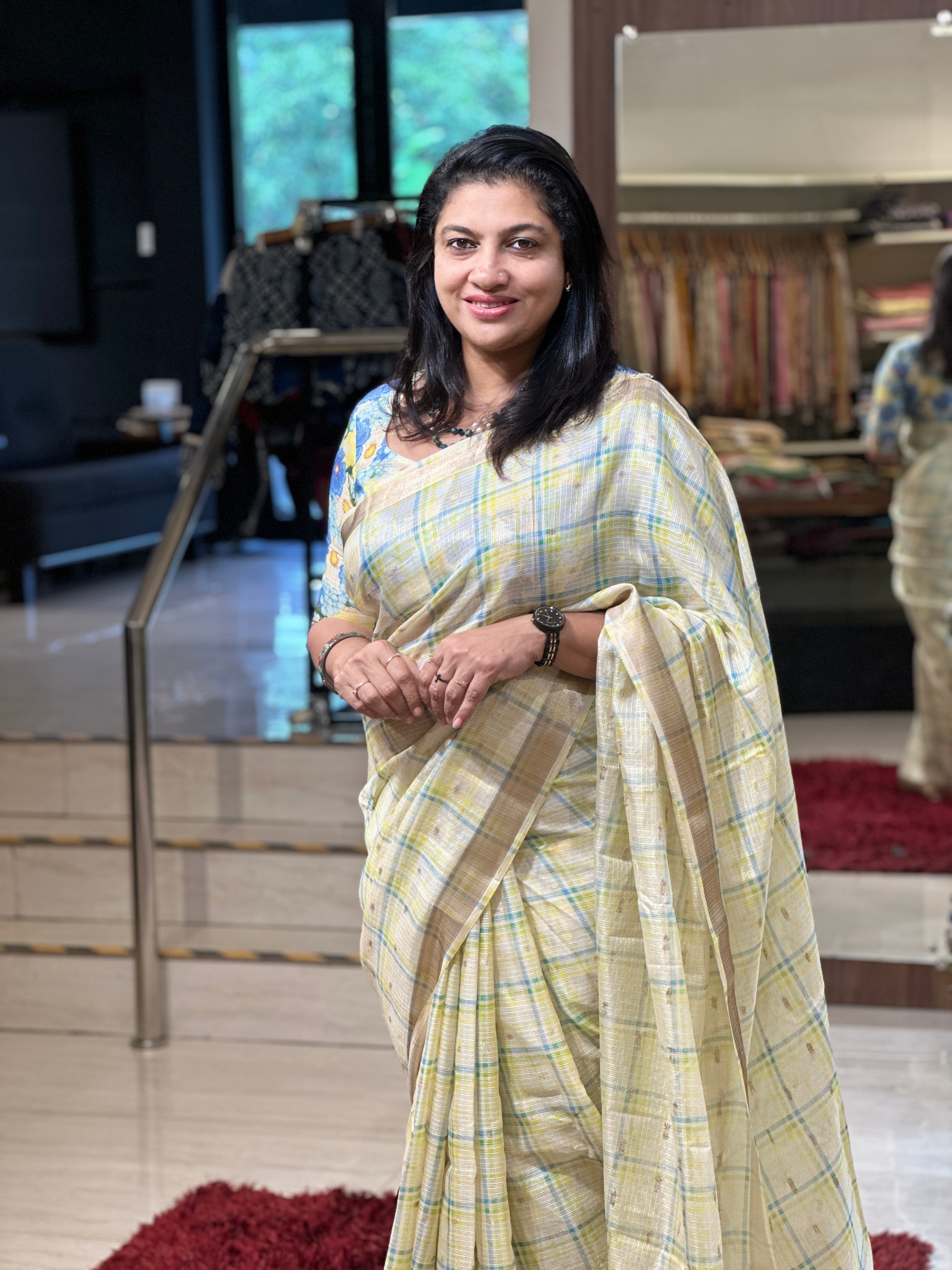 Check Patterned Silky Kota Saree | HT280