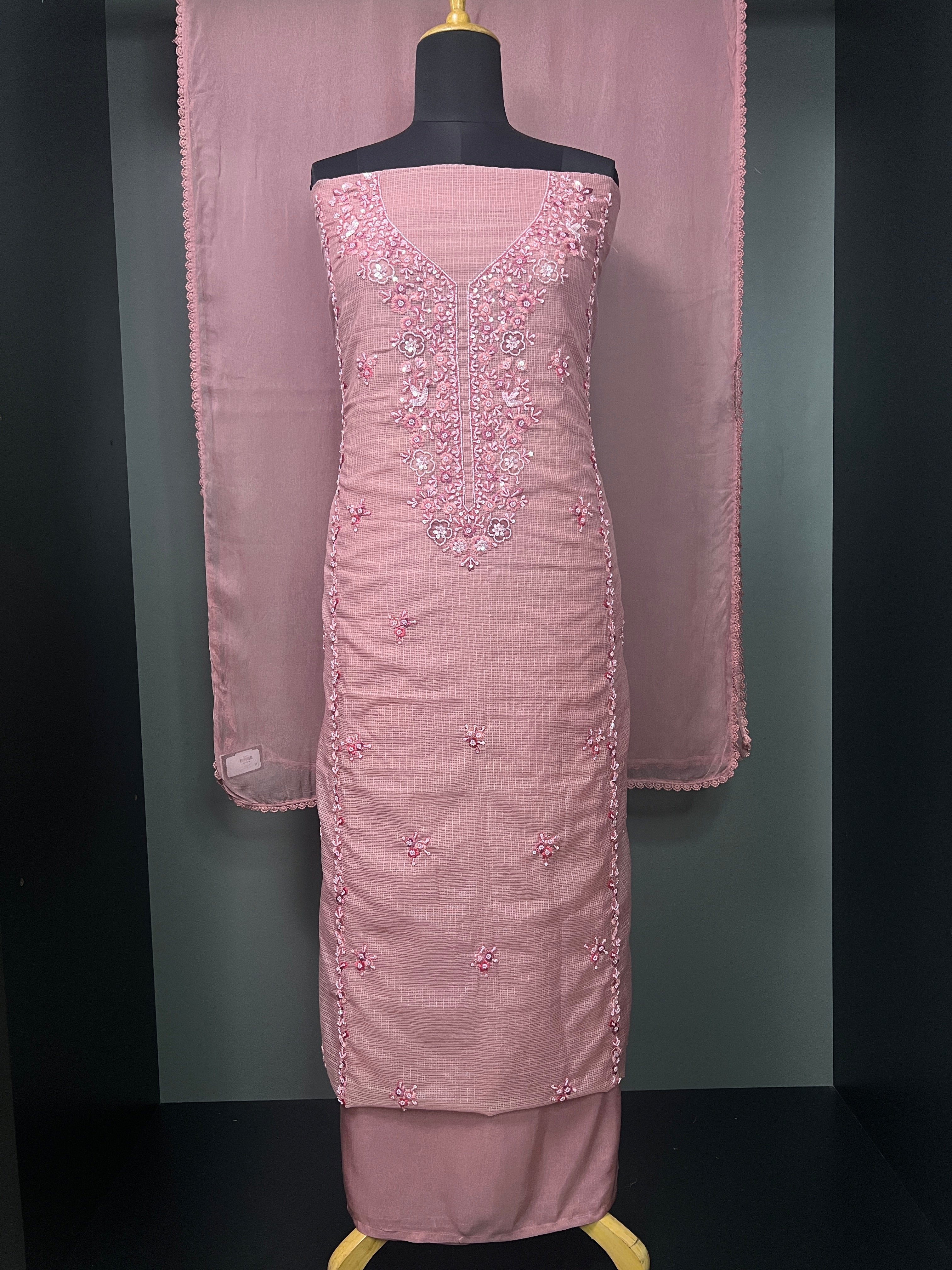 Machine Embroidery Pattern Check Kota Salwar Set | ZAH110