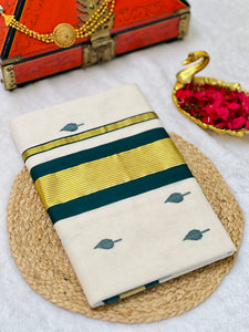 Handloom Golden Kasavu With Kara Detailed Kerala Cotton Saree | KL389