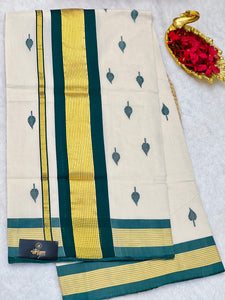 Handloom Golden Kasavu With Kara Detailed Kerala Cotton Saree | KL389