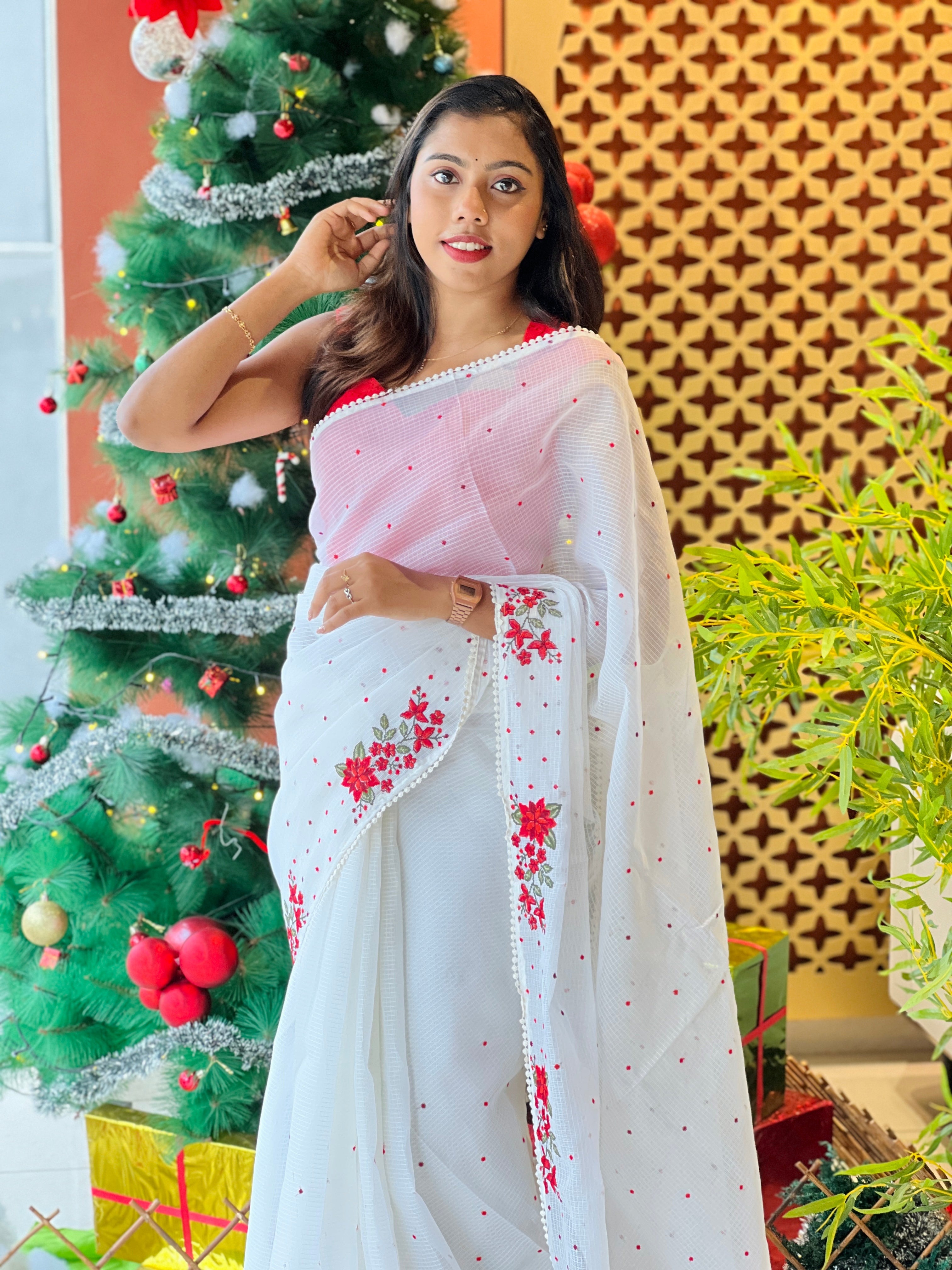 Floral Embroidery Detailed Silky Kota Saree | BLD2051