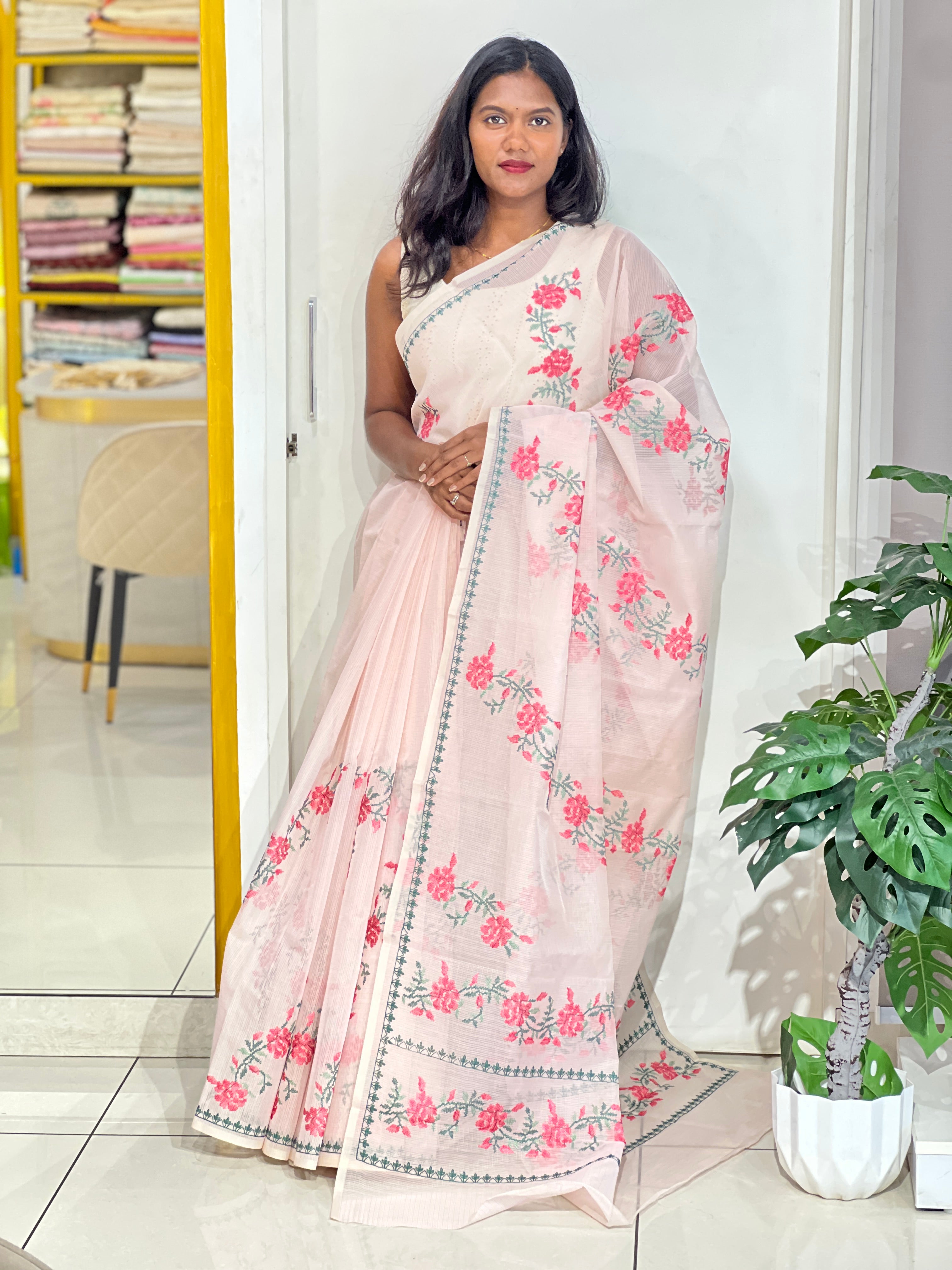 Cross Stitch Pattern Muga Check Kota Saree | JSC741