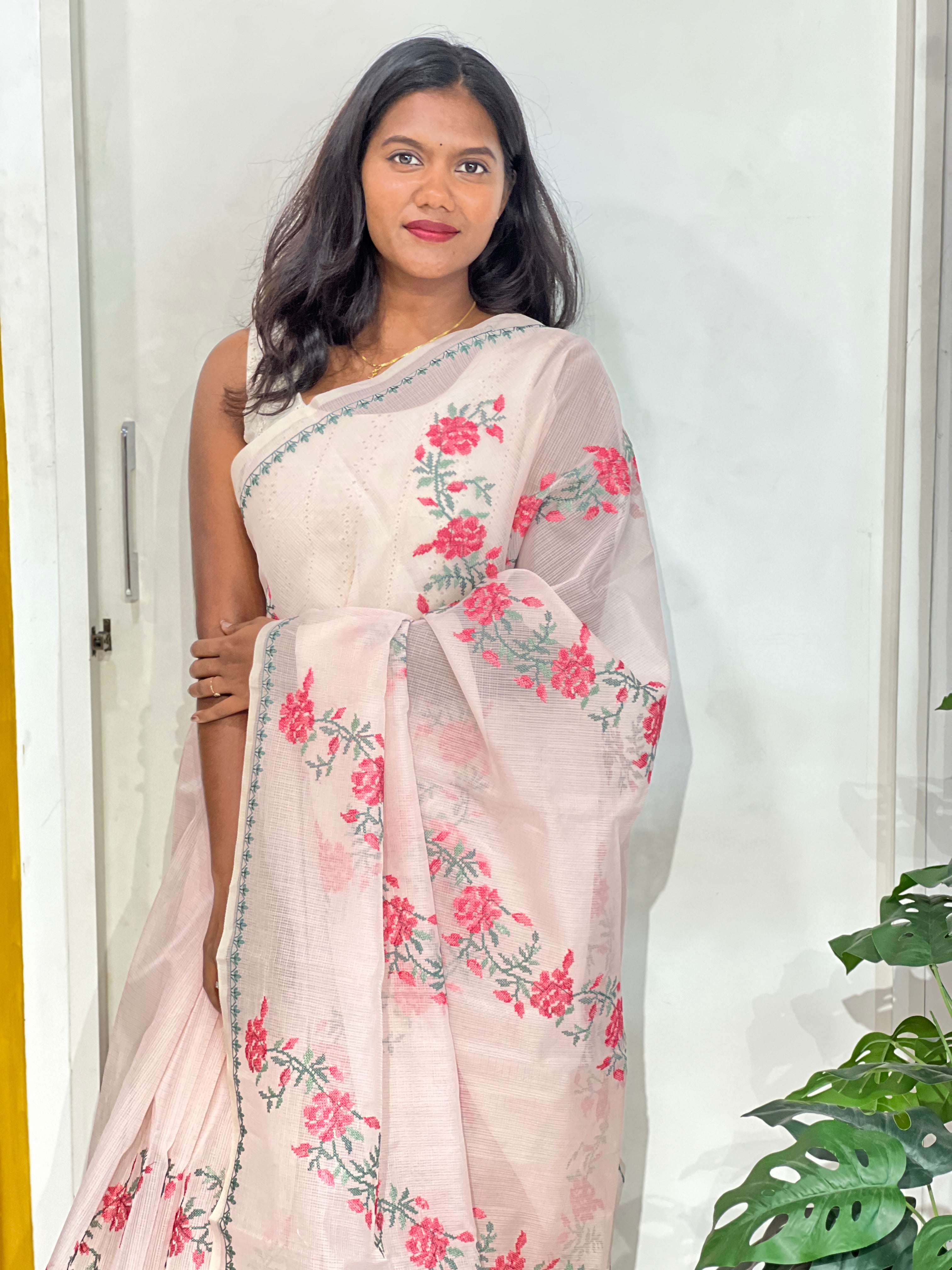 Cross Stitch Pattern Muga Check Kota Saree | JSC741