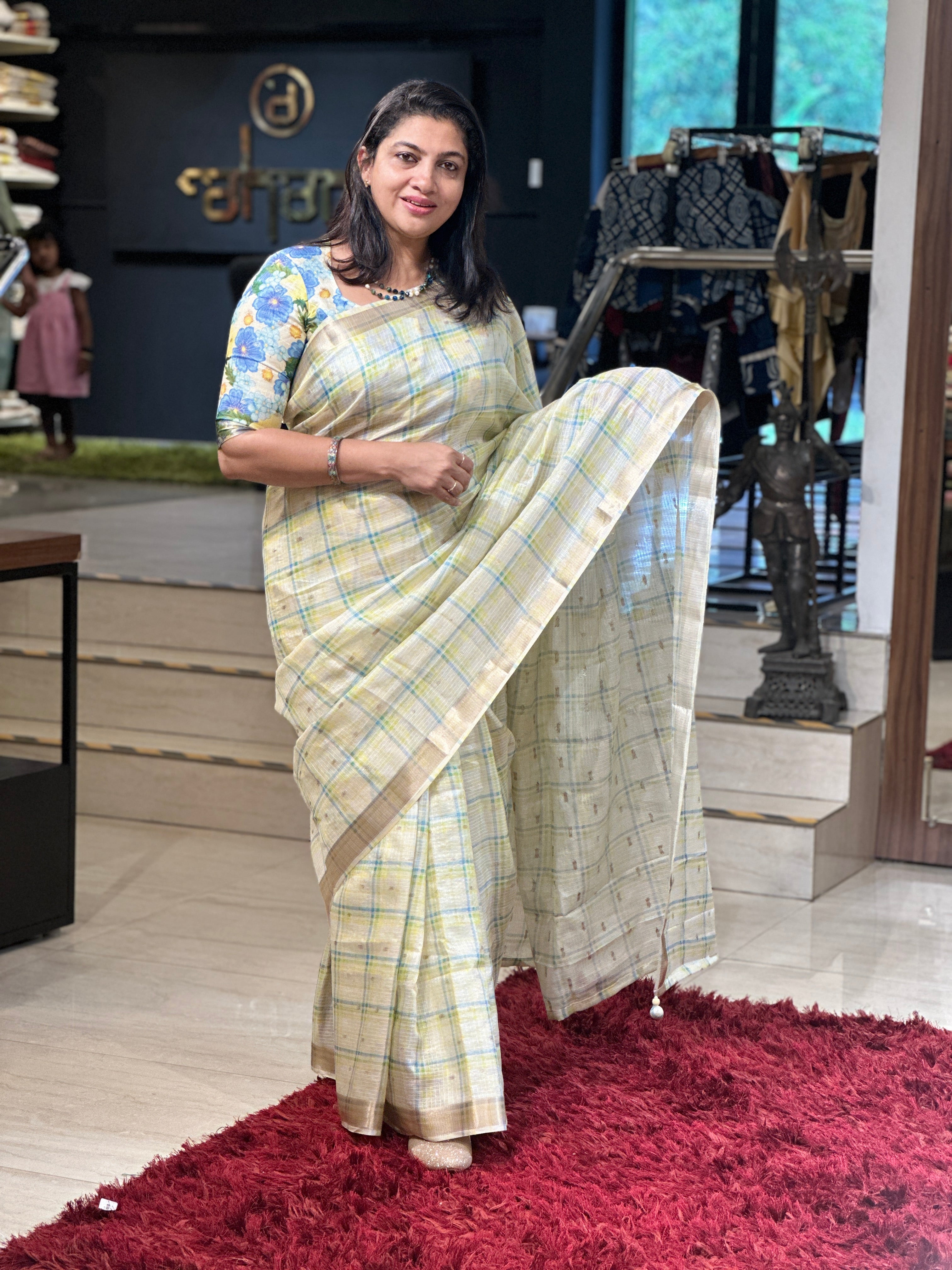 Check Patterned Silky Kota Saree | HT280