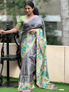 Hand  Painted Floral Design Pure Tussar Saree | SBS636