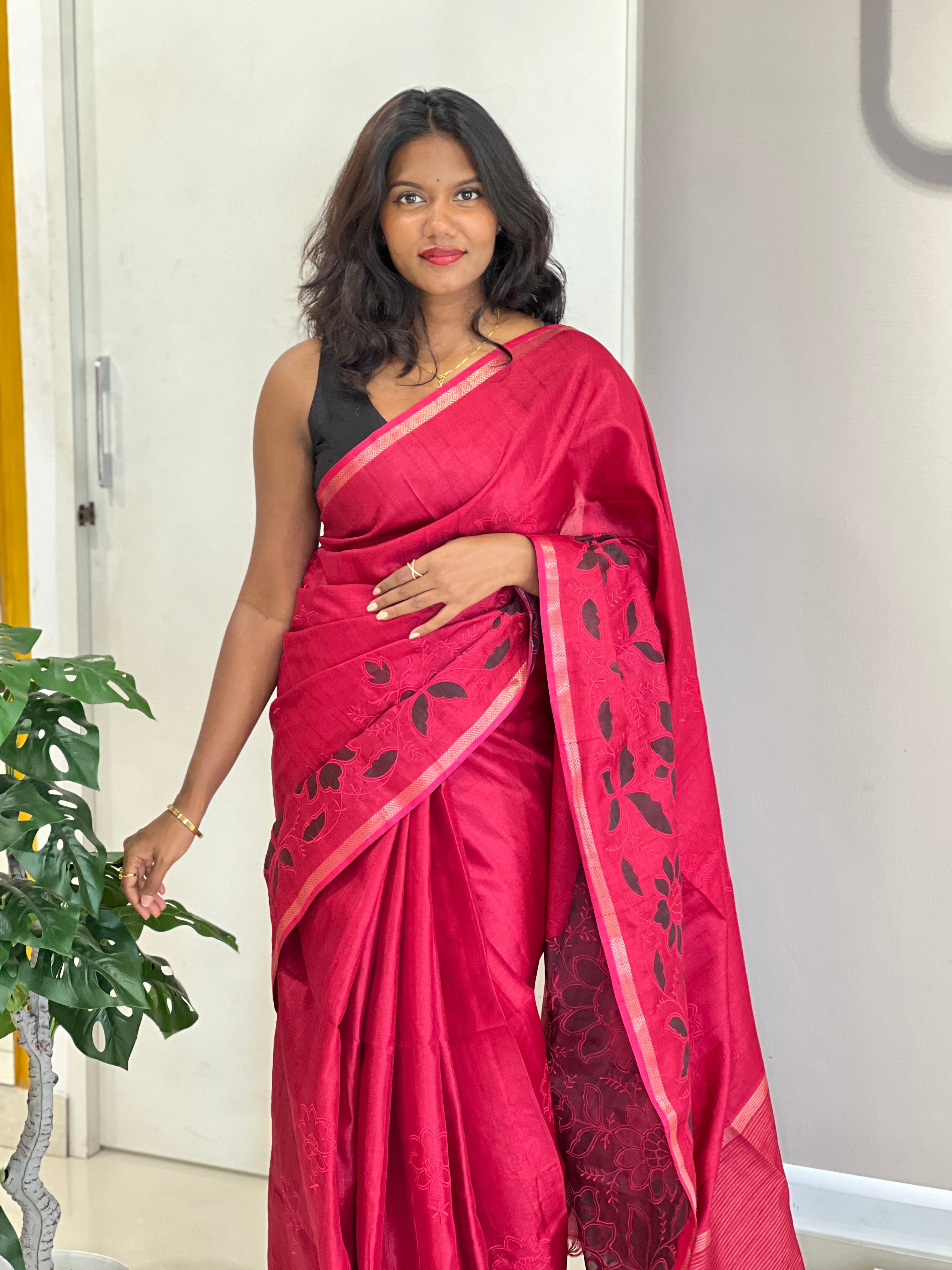 Applique Work Detailed Tussar Finish Saree | RSF107