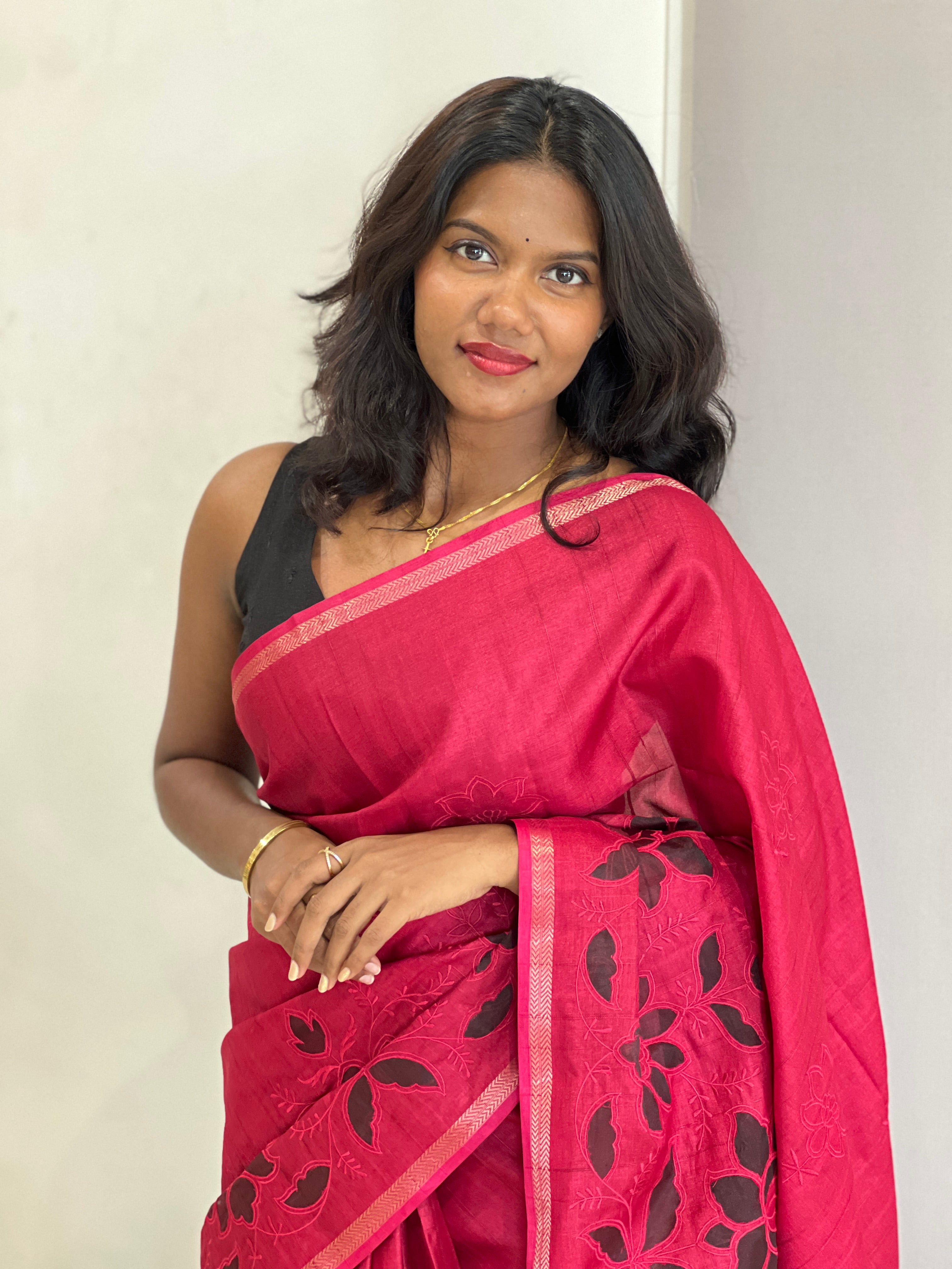 Applique Work Detailed Tussar Finish Saree | RSF107