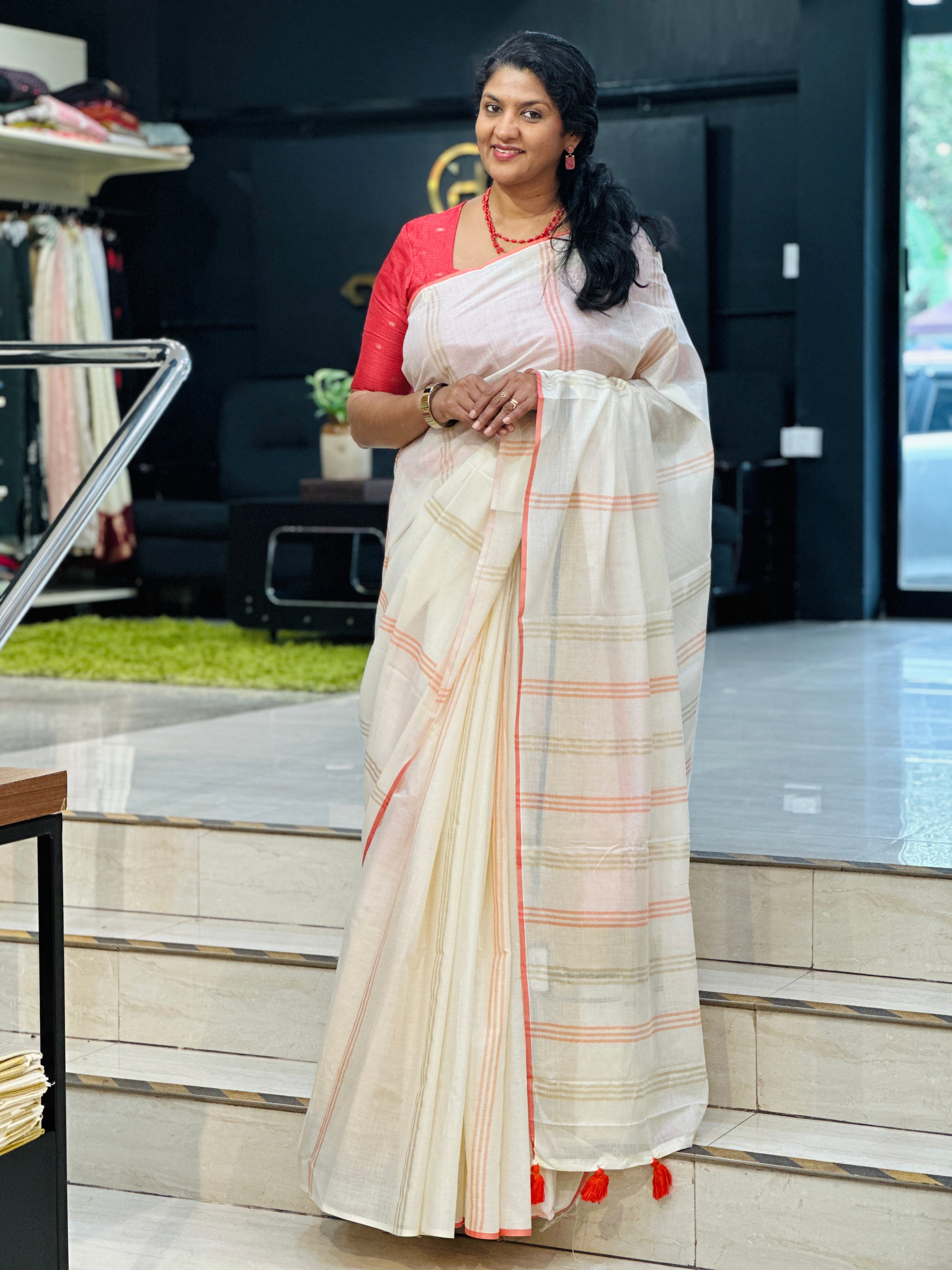 Stripe Pattern Kerala Cotton Saree |  PMCT111