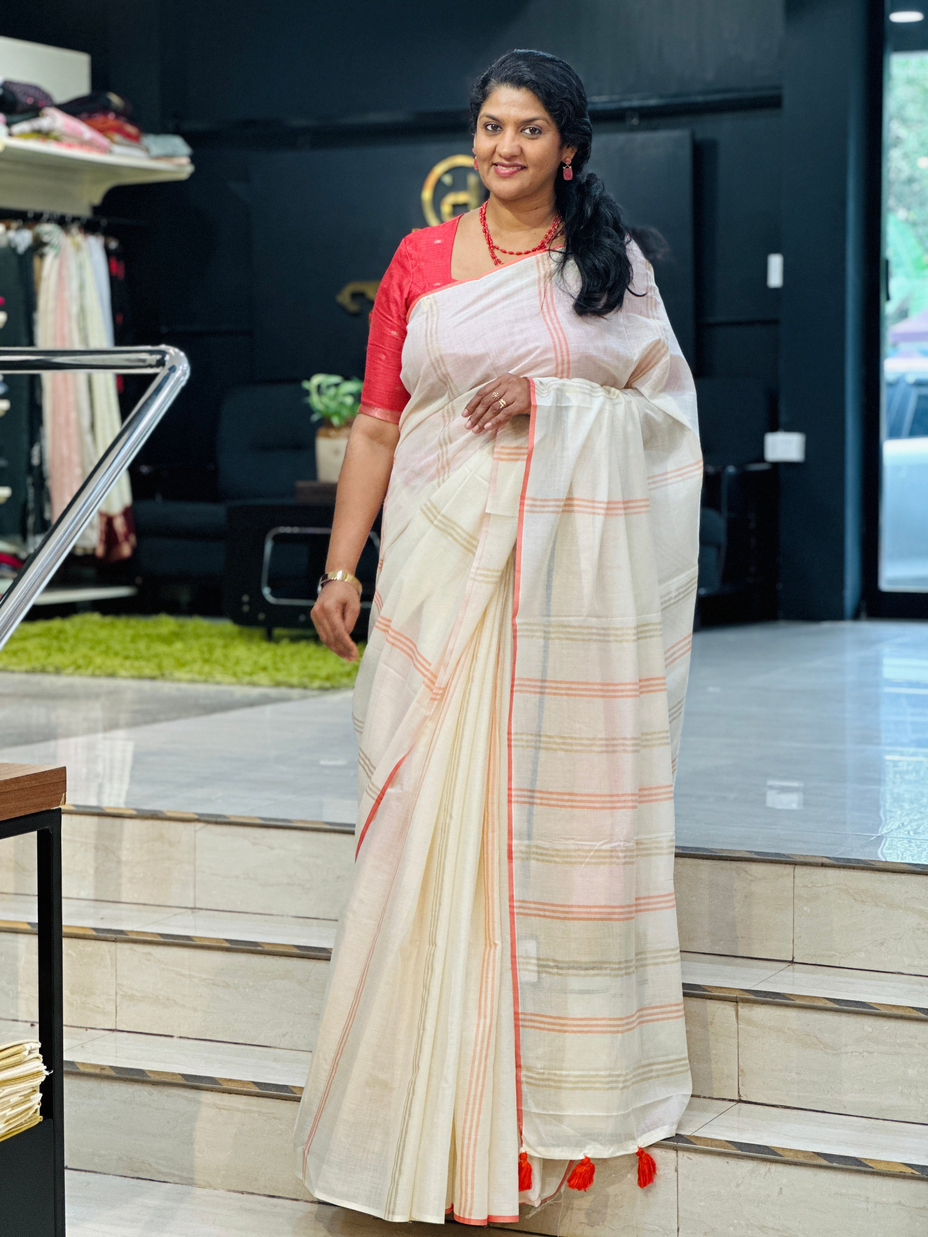 Stripe Pattern Kerala Cotton Saree |  PMCT111