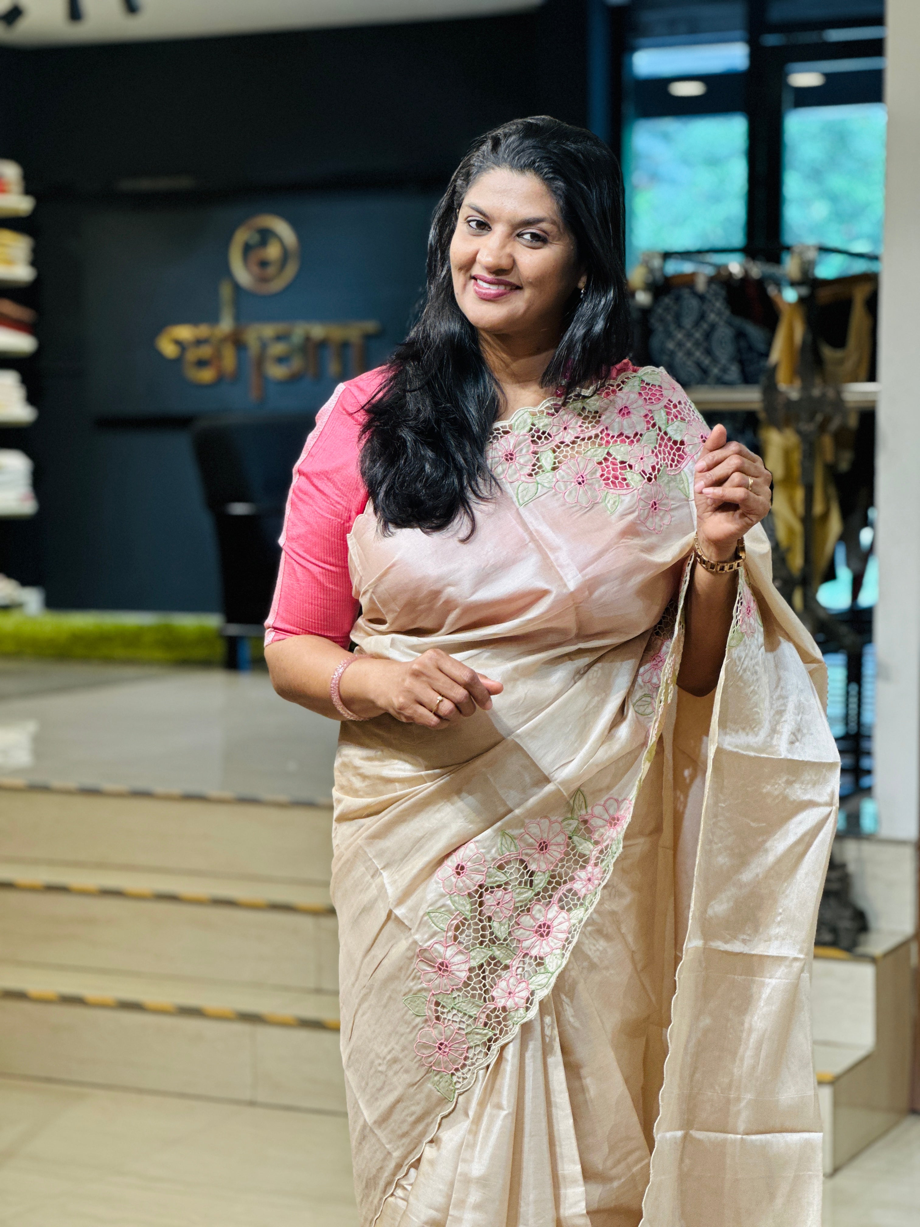 Twine Cut Work Placement Detailed Tussar Silk Saree | TC447
