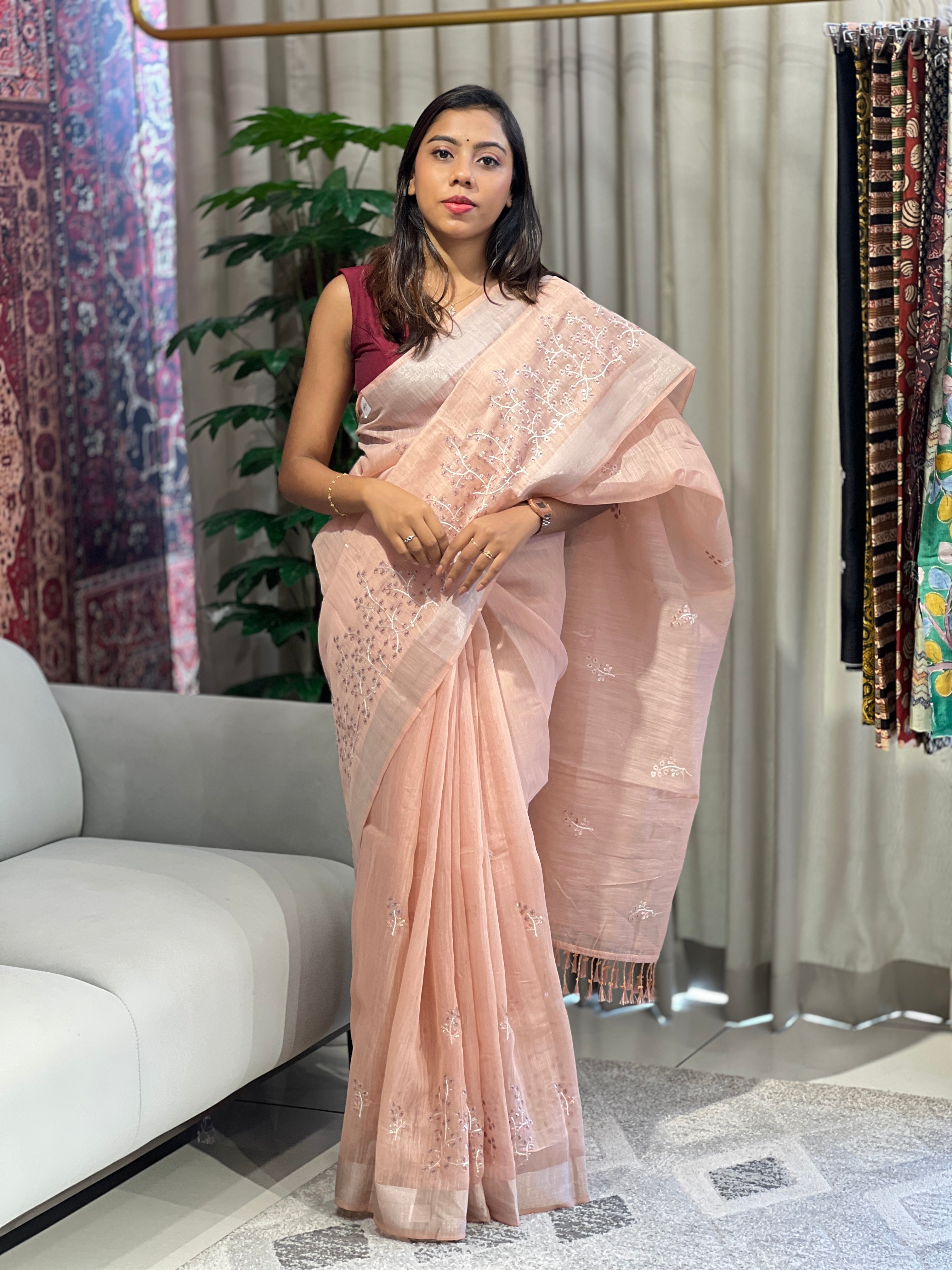 Machine Embroidery Detailed Chanderi Finish Saree | VDA277