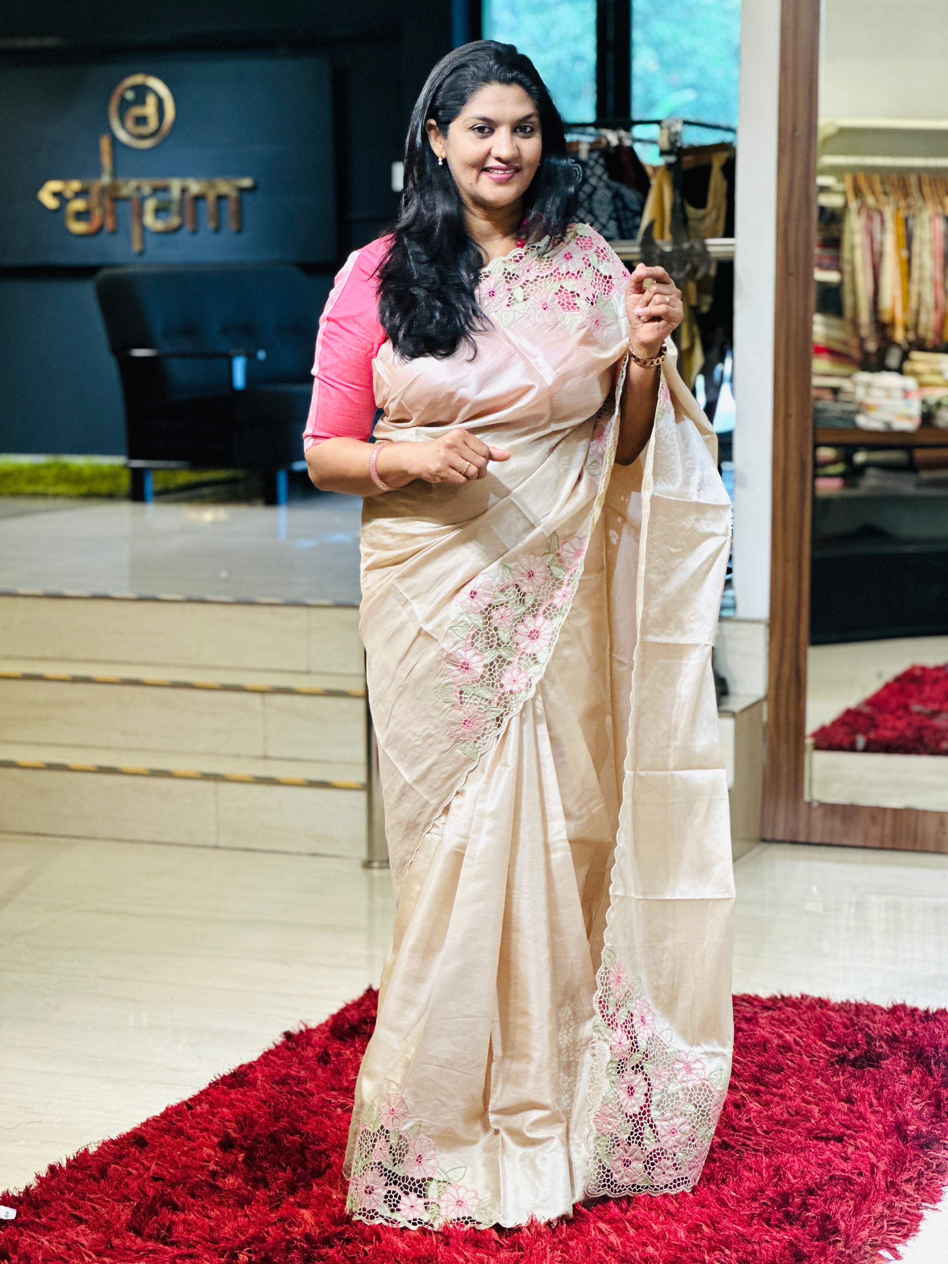 Twine Cut Work Placement Detailed Tussar Silk Saree | TC447