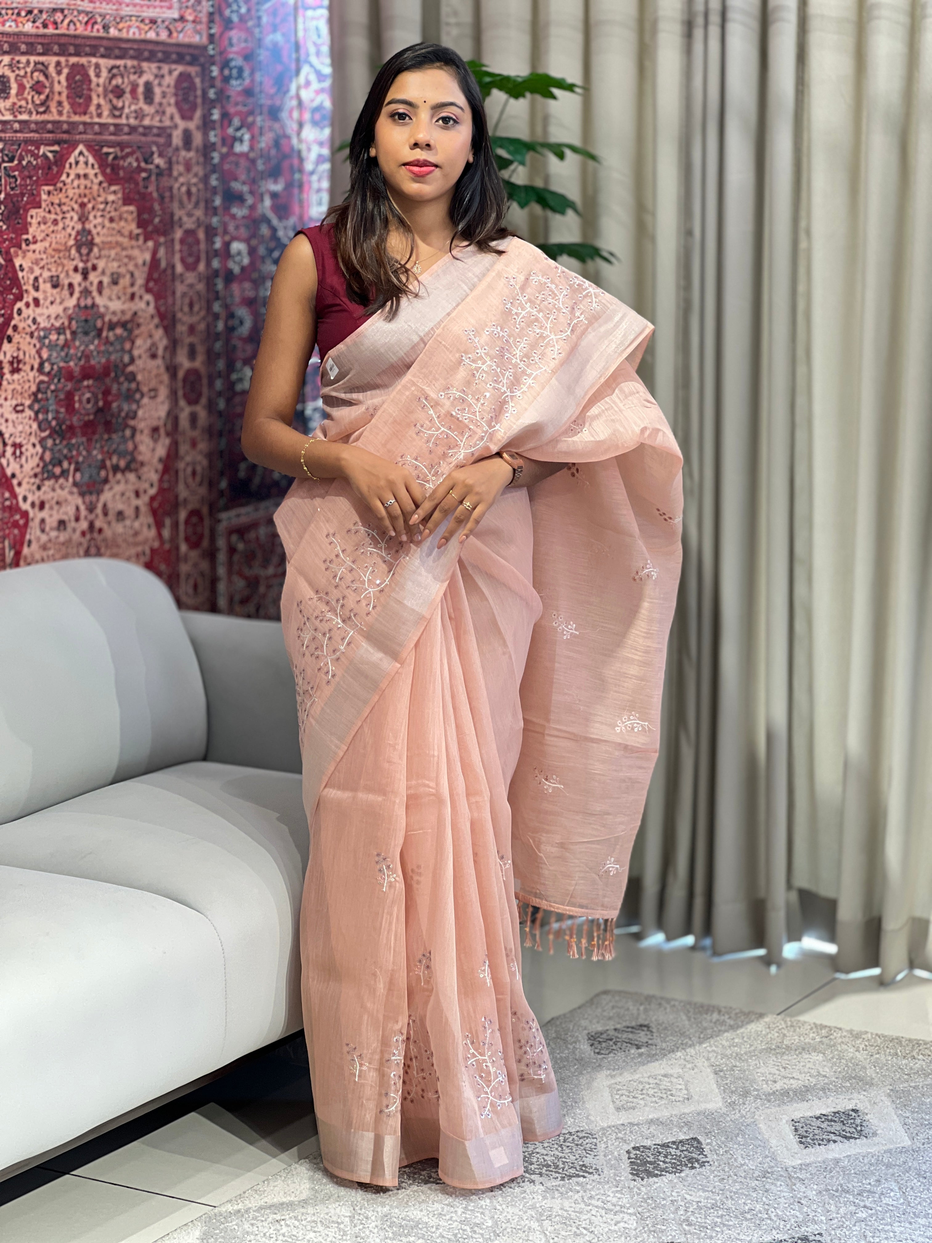 Machine Embroidery Detailed Chanderi Finish Saree | VDA277