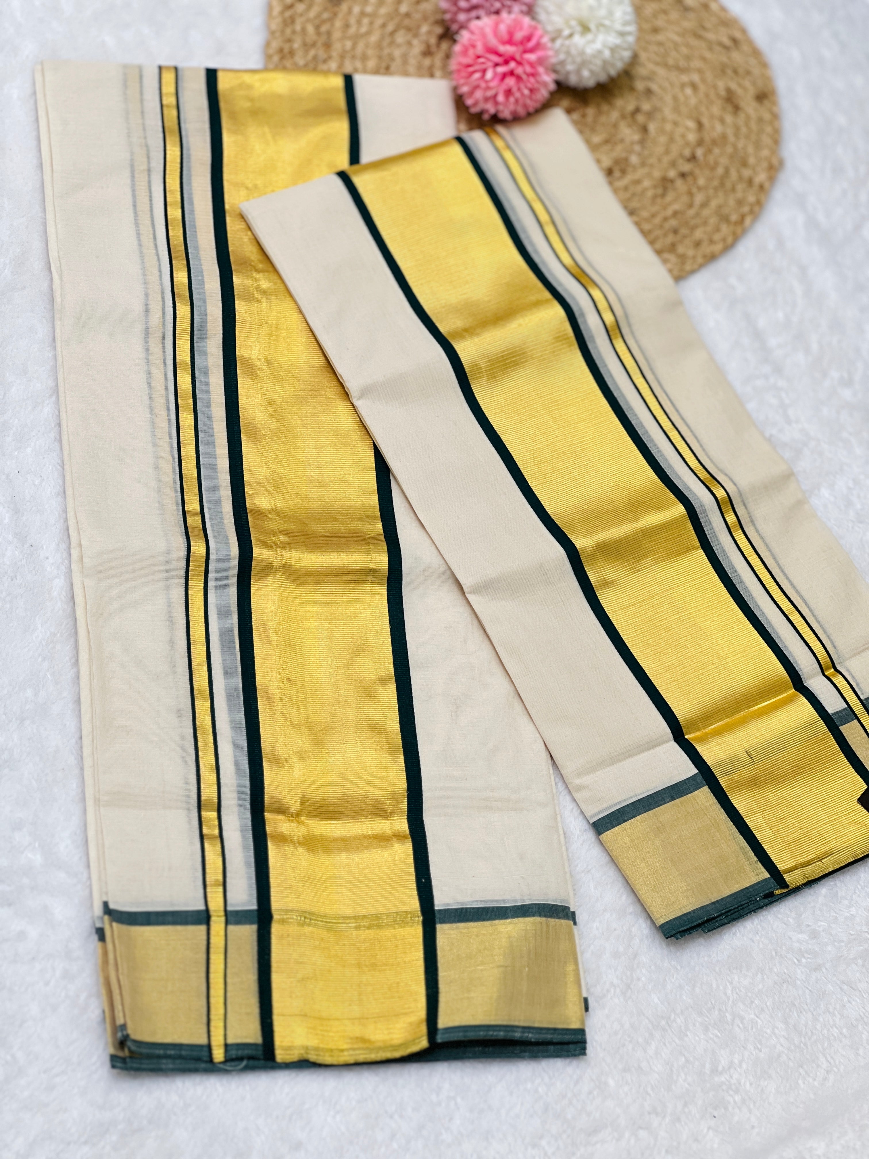 Kasavu With Kara Detailed Handloom Kerala Cotton Set Mundu | KL338