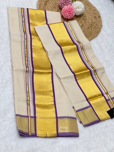 Kasavu With Kara Detailed Handloom Kerala Cotton Set Mundu | KL339