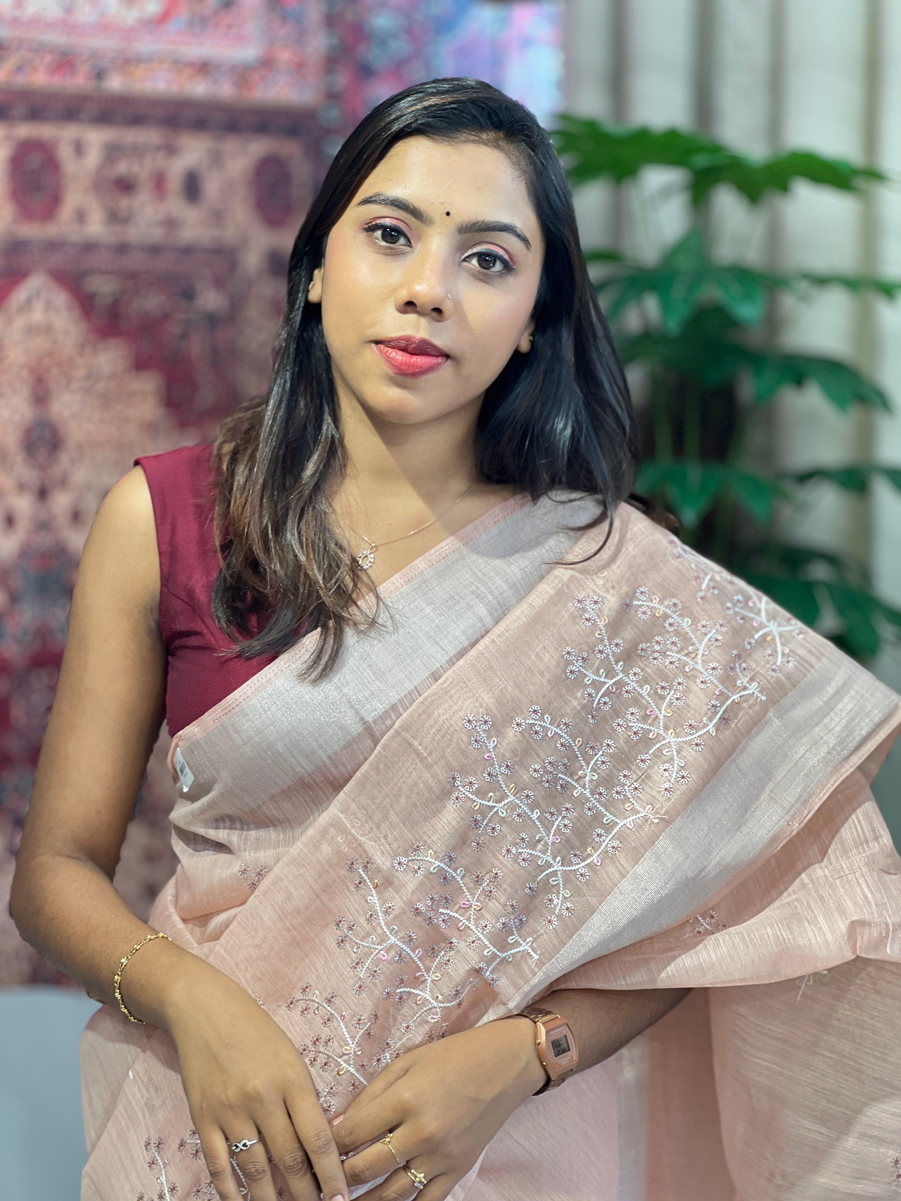 Machine Embroidery Detailed Chanderi Finish Saree | VDA277