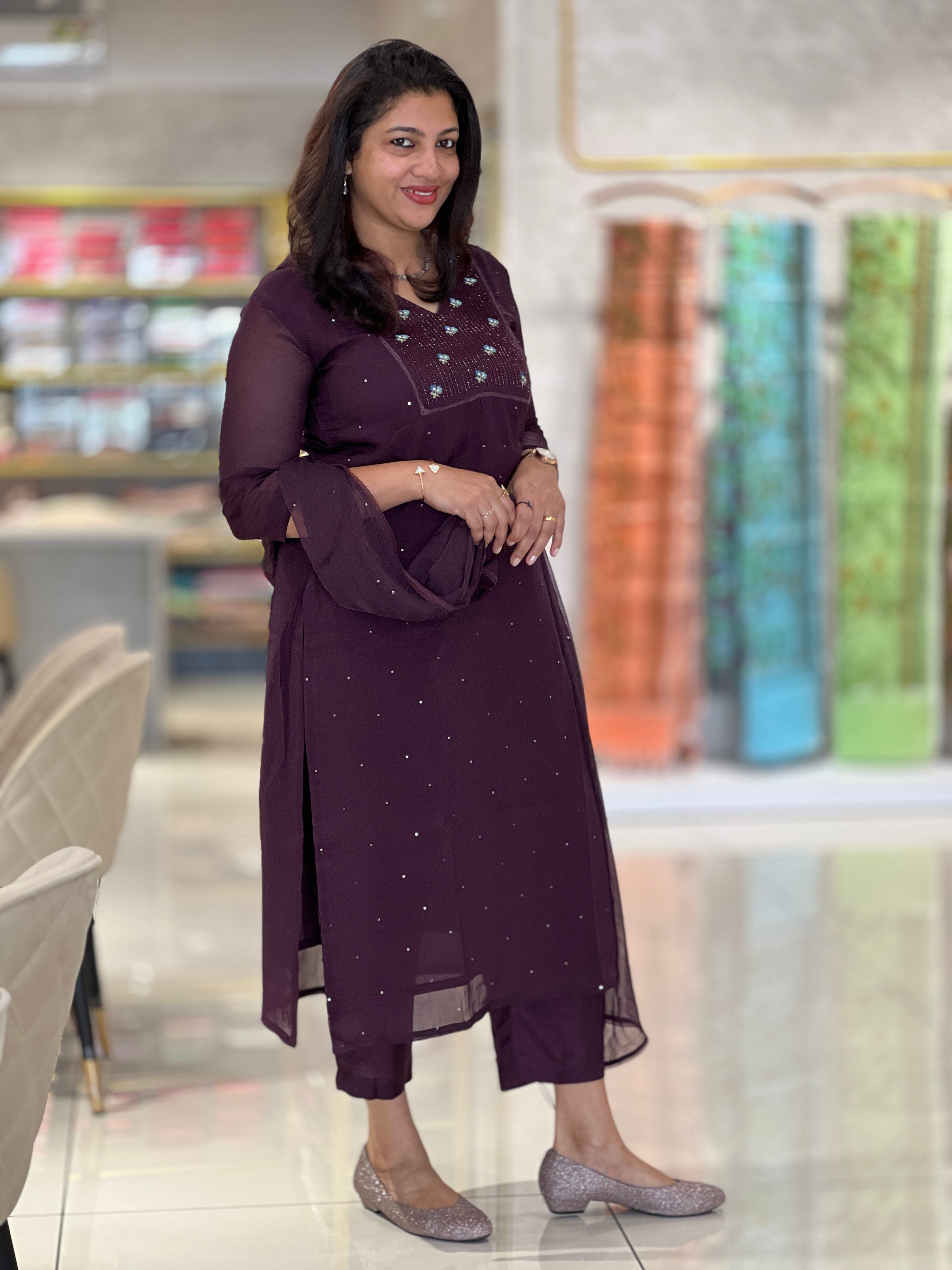 Embroidered Viscose Silk Organza Stitched Salwar Set | PHU106