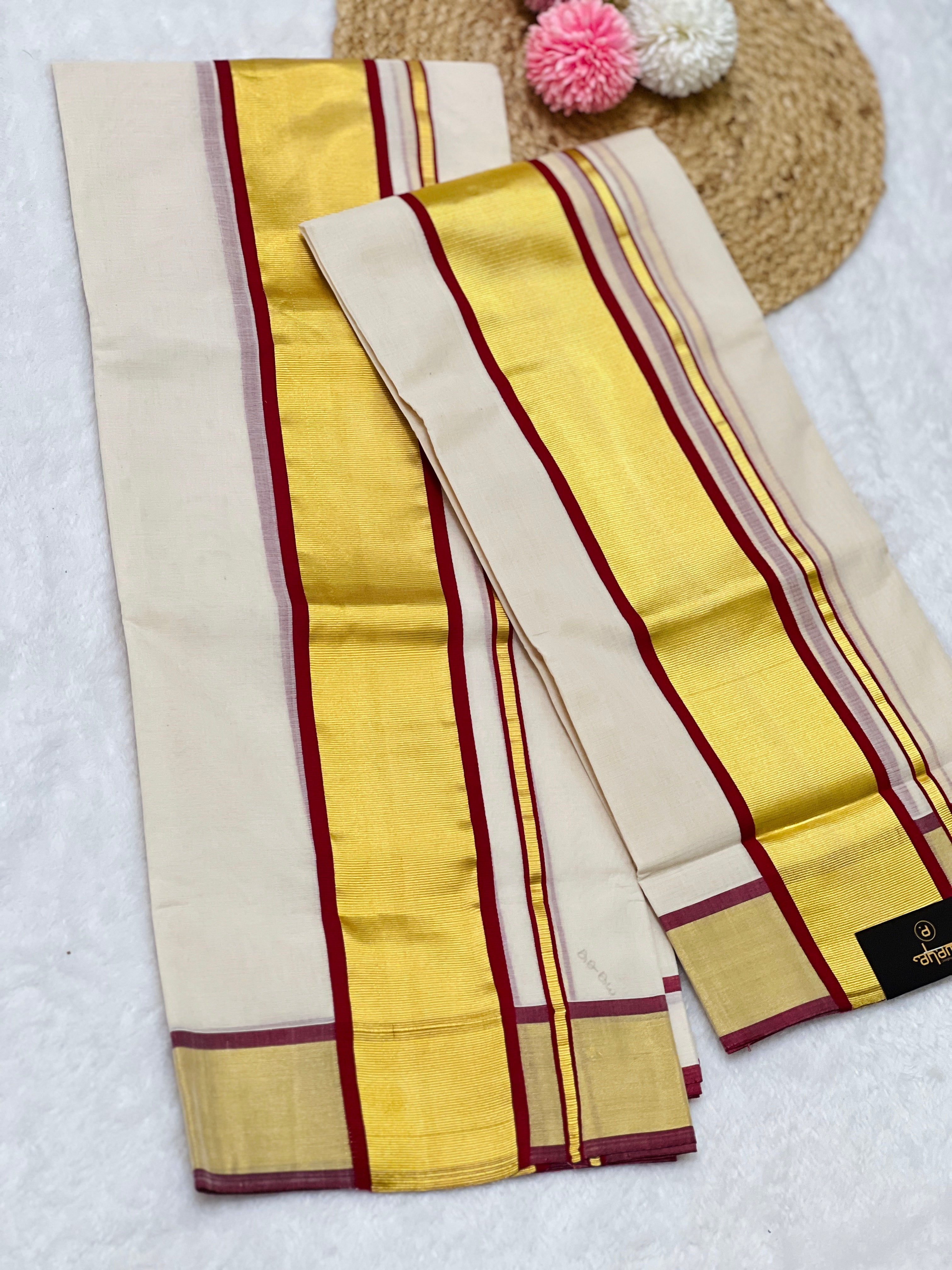 Kasavu With Kara Detailed Handloom Kerala Cotton Set Mundu | KL340