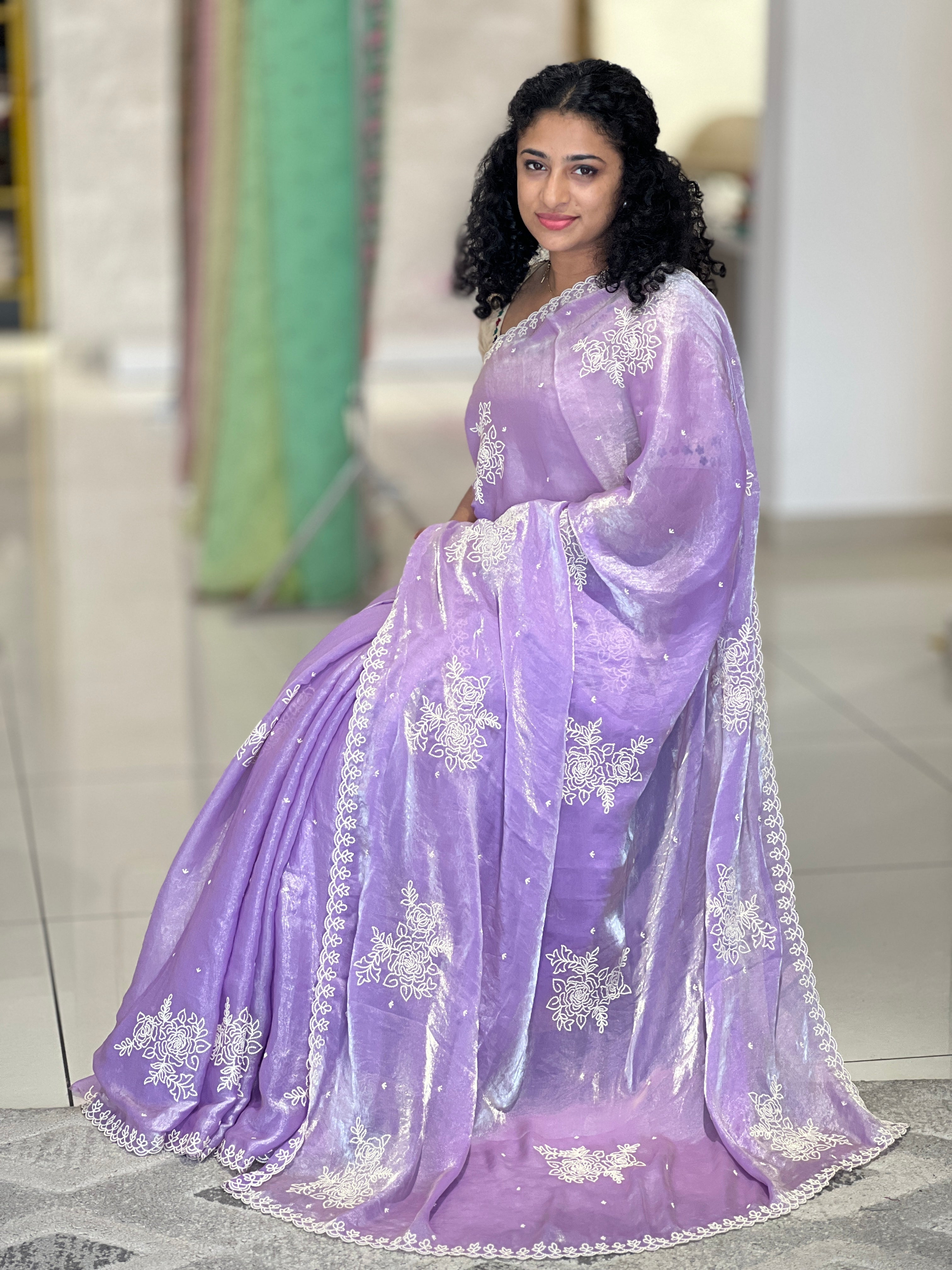 Point Embroidery Nylon Organza Saree | BLD762