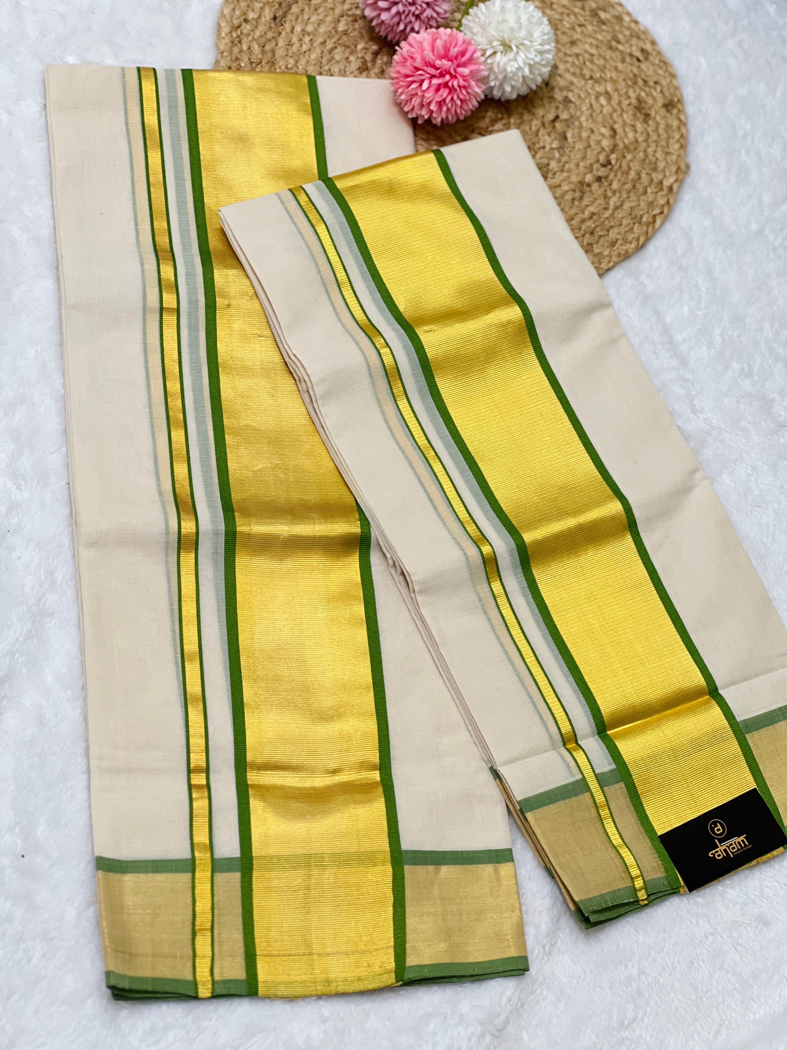 Kasavu With Kara Detailed Handloom Kerala Cotton Set Mundu | KL341