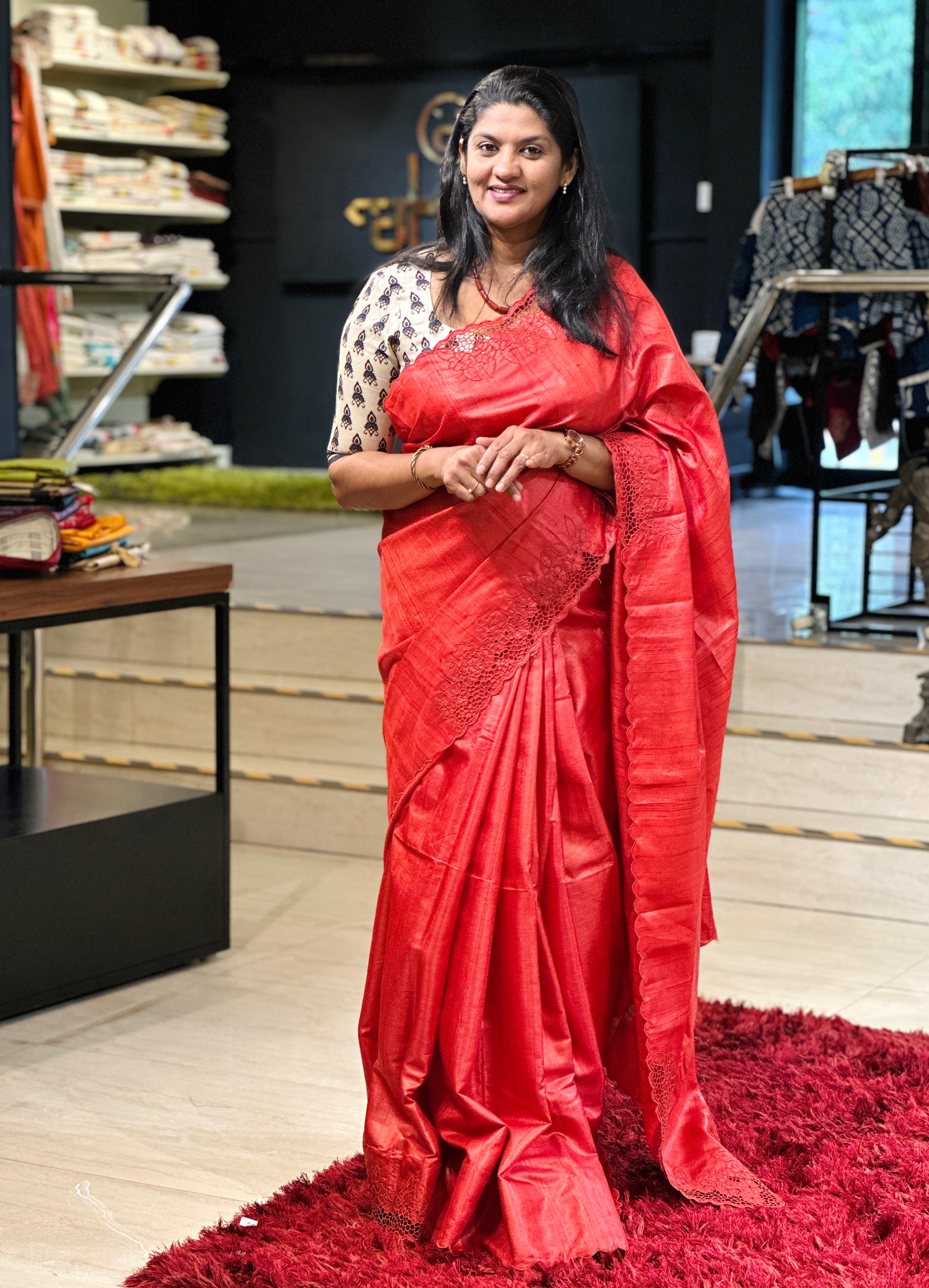 Floral Twine Cut Work Placement Embroidered Desi Tussar Saree | TC445