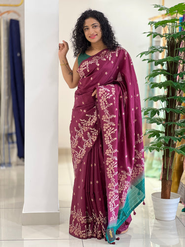 Floral Jaal Patterned Noil Tussar Finish Saree | YNG382