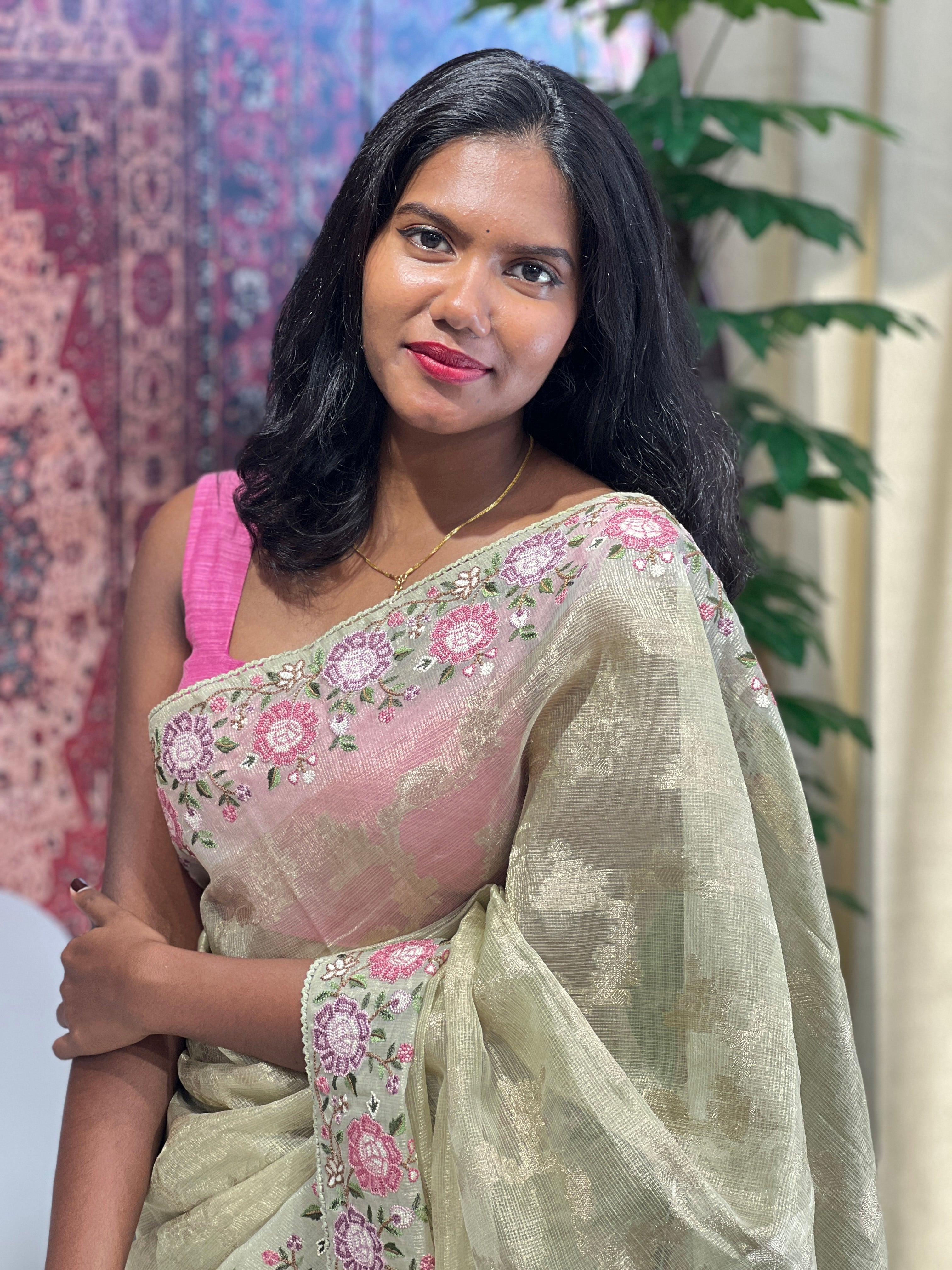 Banarasi & Floral Embroidery Detailed Tissue Organza Saree | SUN509
