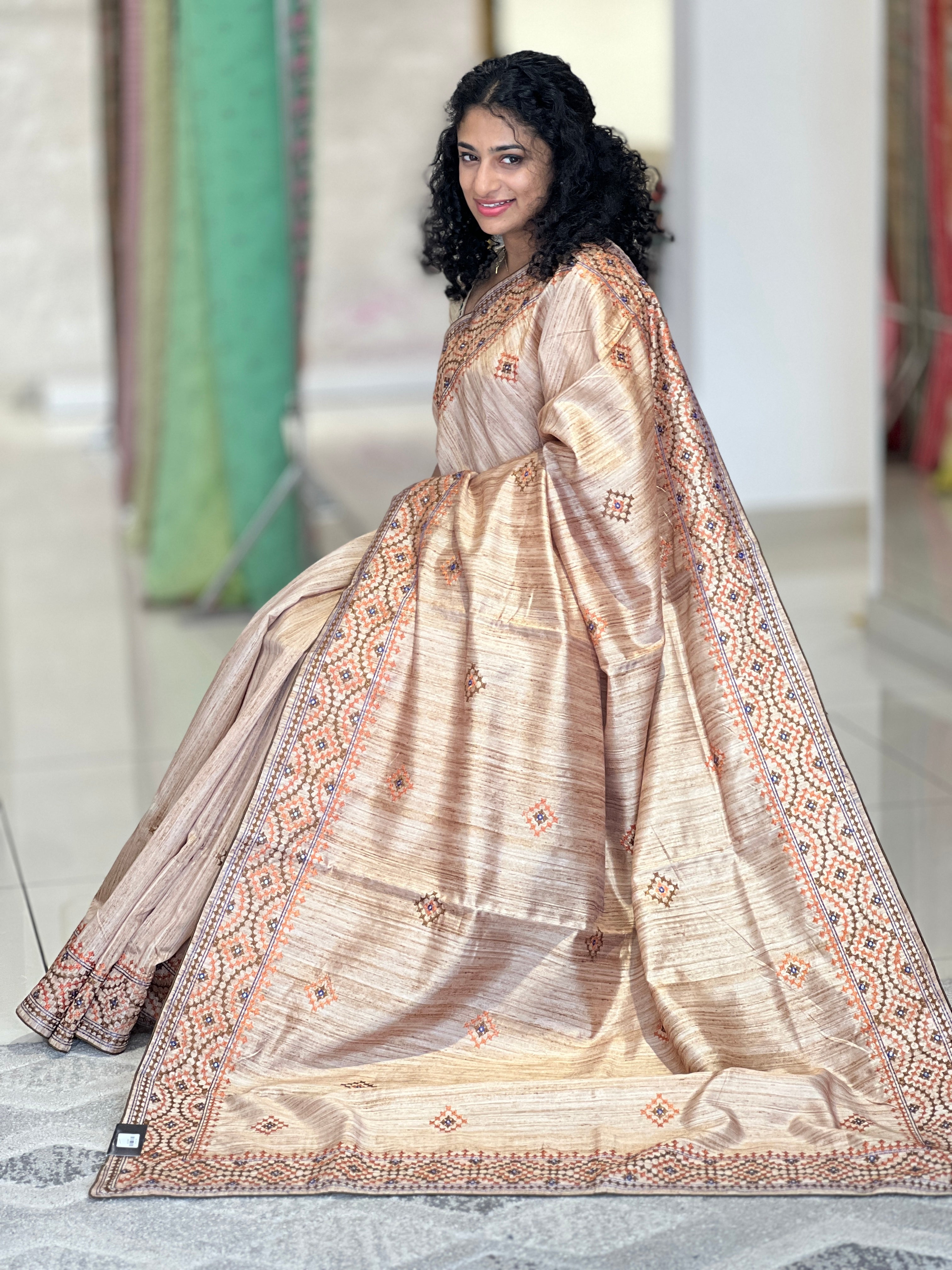 Kutch Work Embroider Semi Tussar Saree | SBS1078