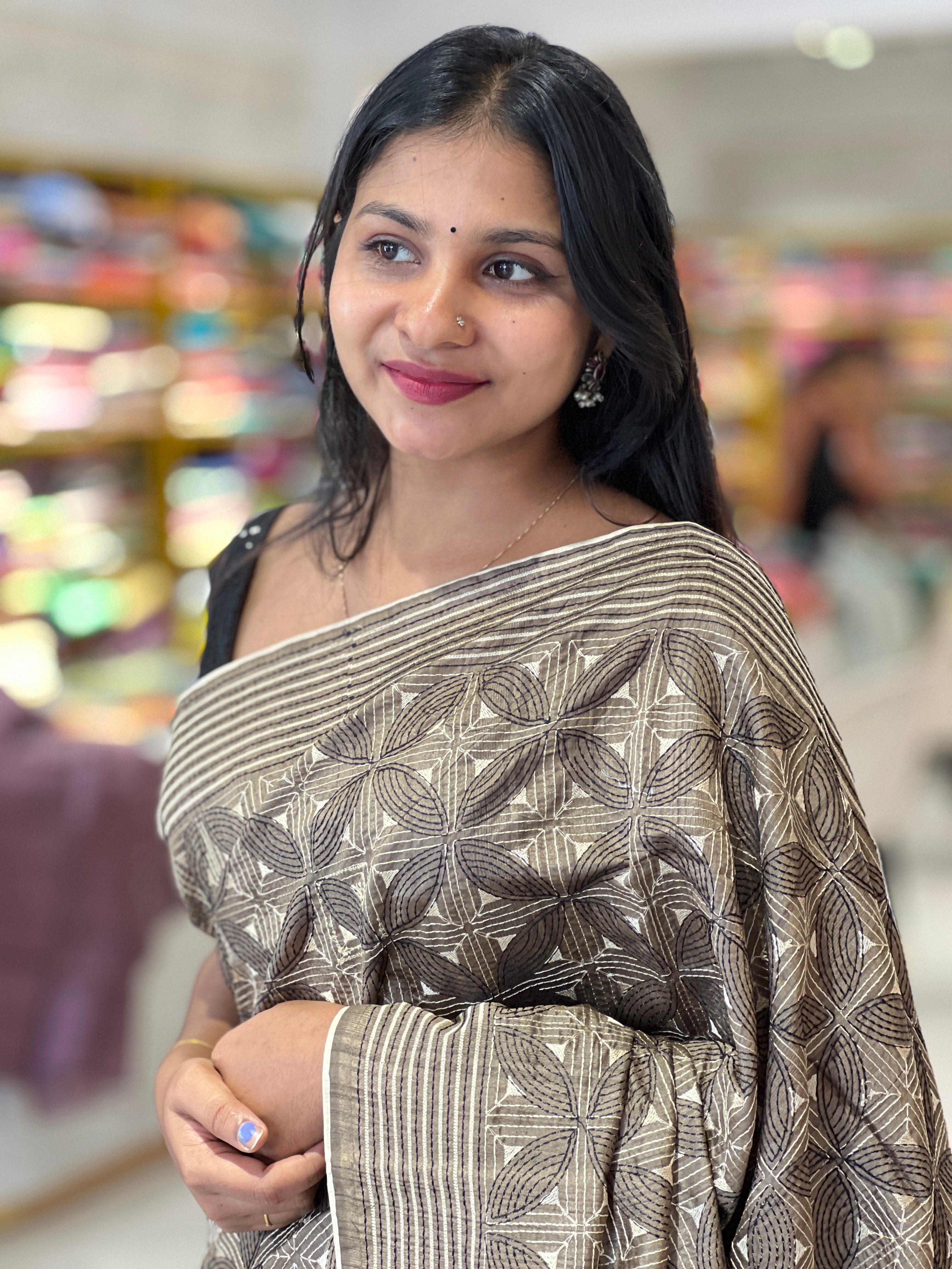 Tussar Finish Saree With Embroidery Detailing  | BLD510