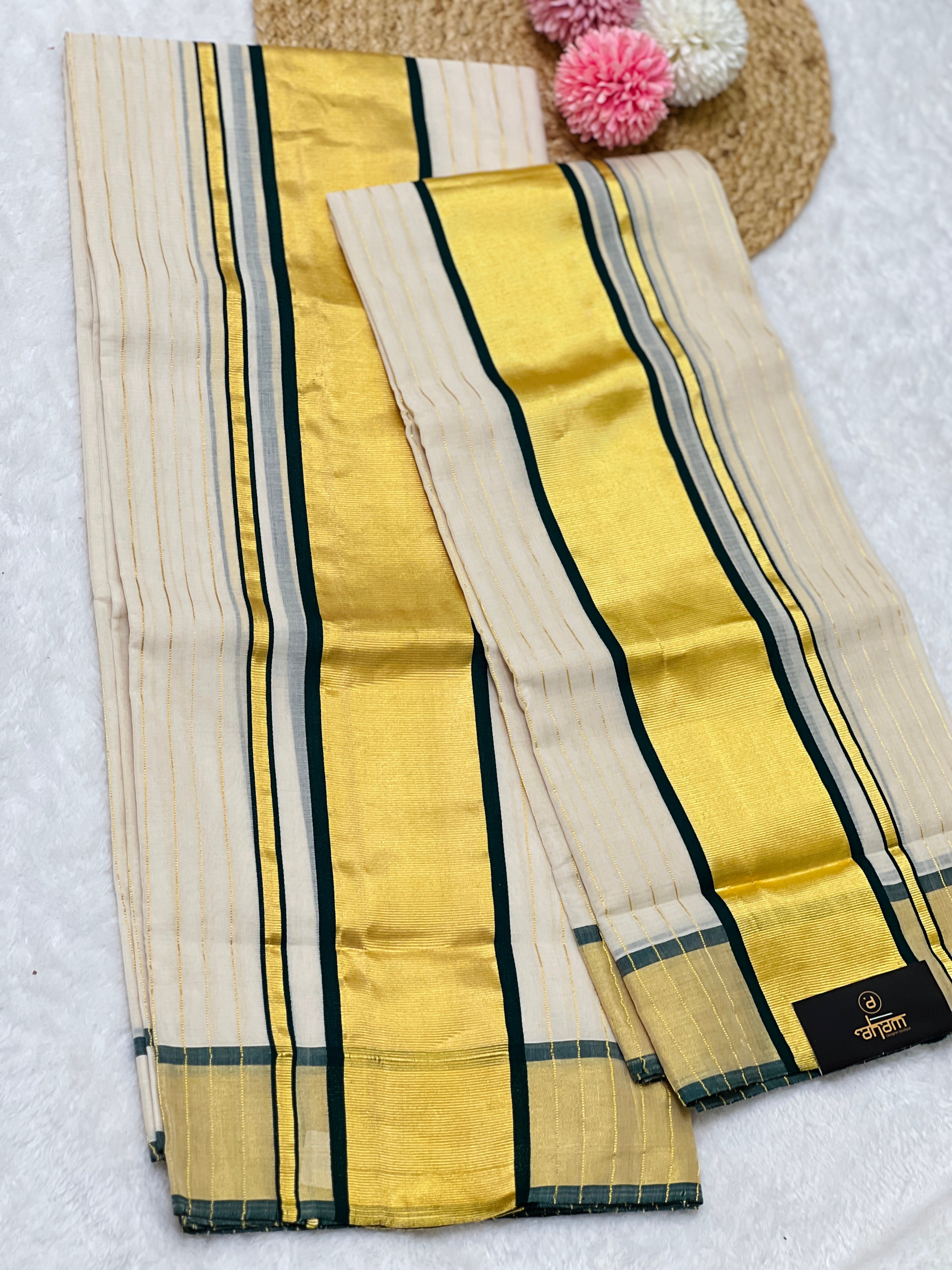 Stripe Weaving Patterned Kerala Cotton Set Mundu | KL347